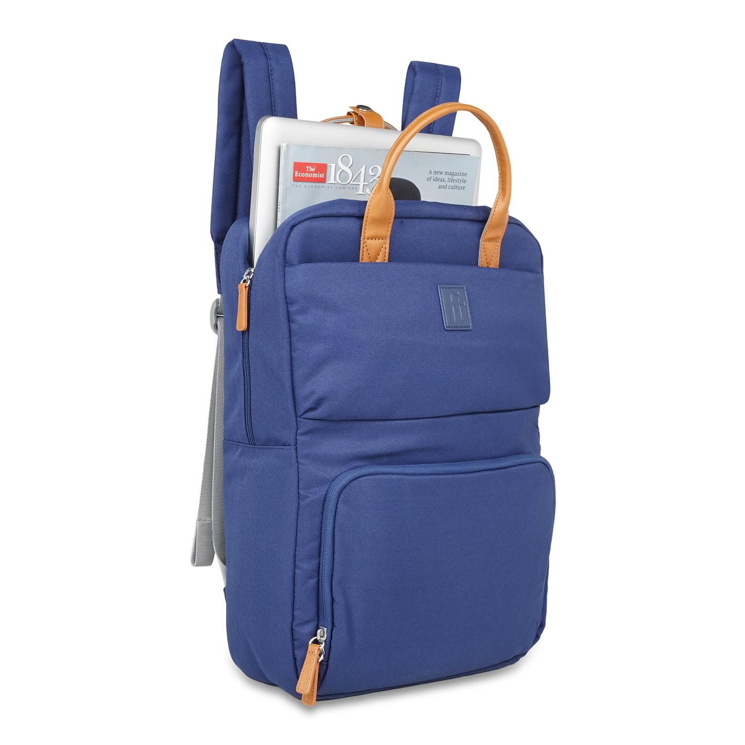 ft Backpack Weekender Blue with Vegan Leather Trimmings Eco Responsible with one main compartment Padded Laptop section, Organizer and premium Key holder Fashion Backpack for Men and Women