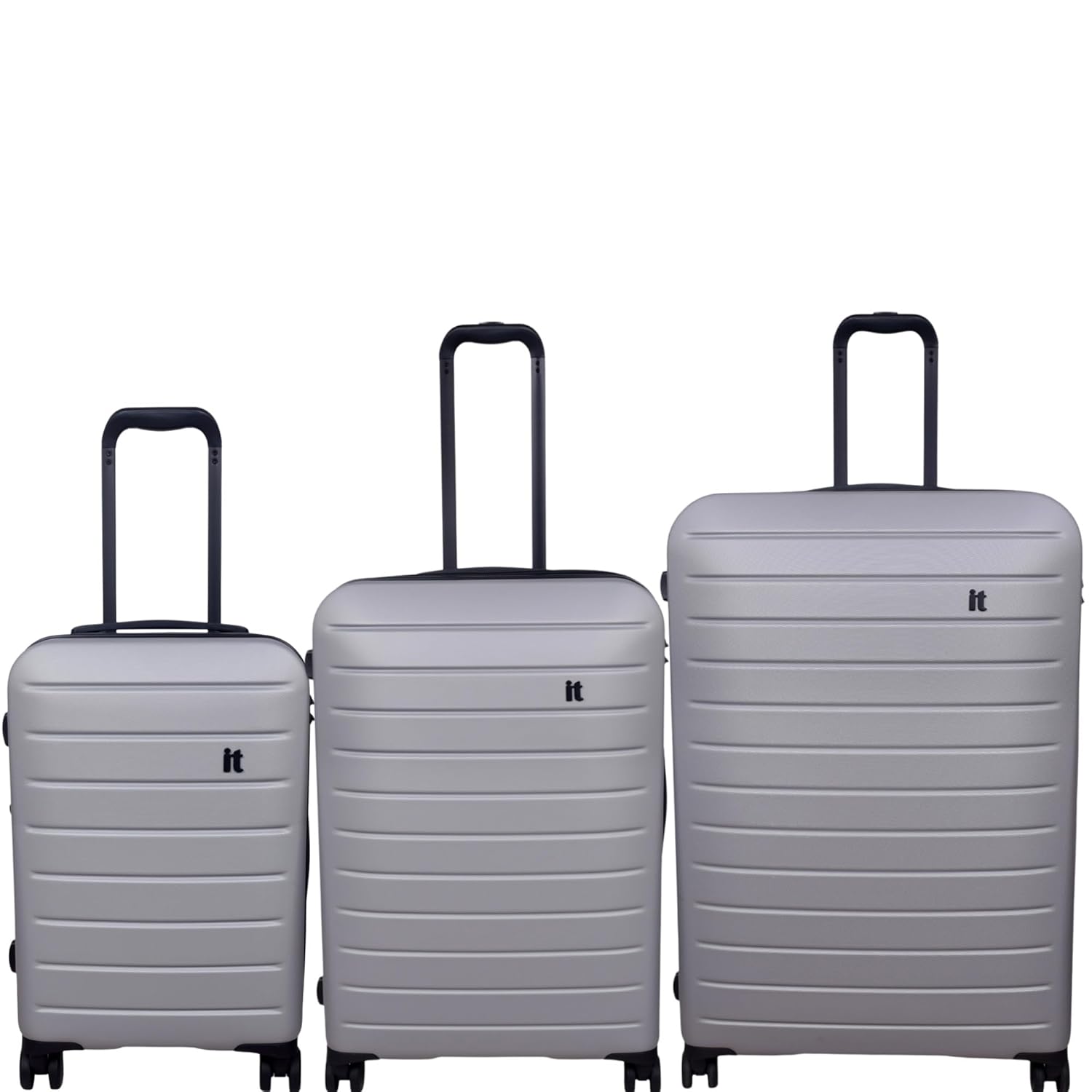 it luggage Legion Silver Grey- Set of 3- Large, Medium & Cabin -80,70,54 cms Expandable Hardsided 8 Wheel Trolley Luggage with TSA Lock
