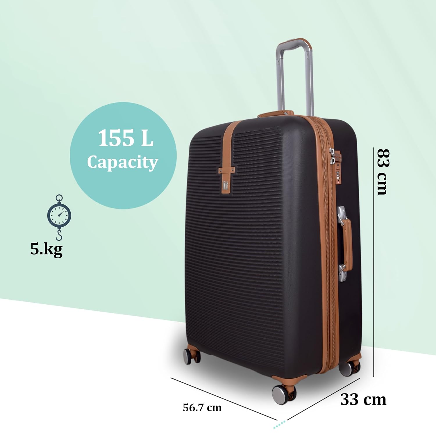 it luggage Shoreside Coffee Brown-Set of 2-Large, Cabin-28 & 20 inches Expandable Cabin & Check-in Luggage with Wet Pouch Inside Hard Case Beautiful Interior 8 Wheel Trolley Bag