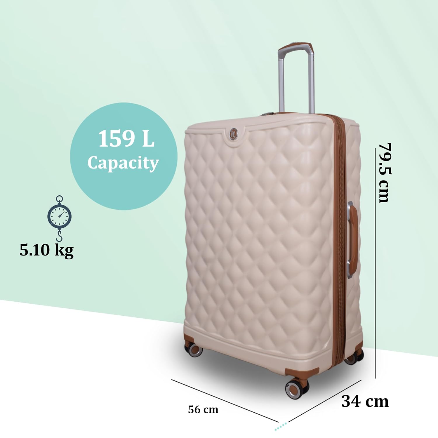 it luggage Indulging Cream -Set of 3-Large, Medium & Cabin-28,24,20 inches Expandable Cabin with Padded Laptop Section & Check-in Luggage Hard Case Beautiful Interior 8 Wheel Trolley Bag