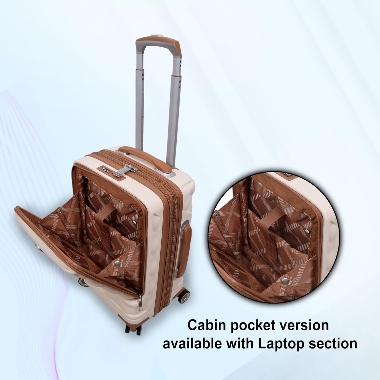 it luggage- Indulging-Cream-Cabin-20 inches-with Padded Laptop Section in The Front Expandable Hard Case Beautiful Interior Carry-on 8 Wheel Trolley Bag