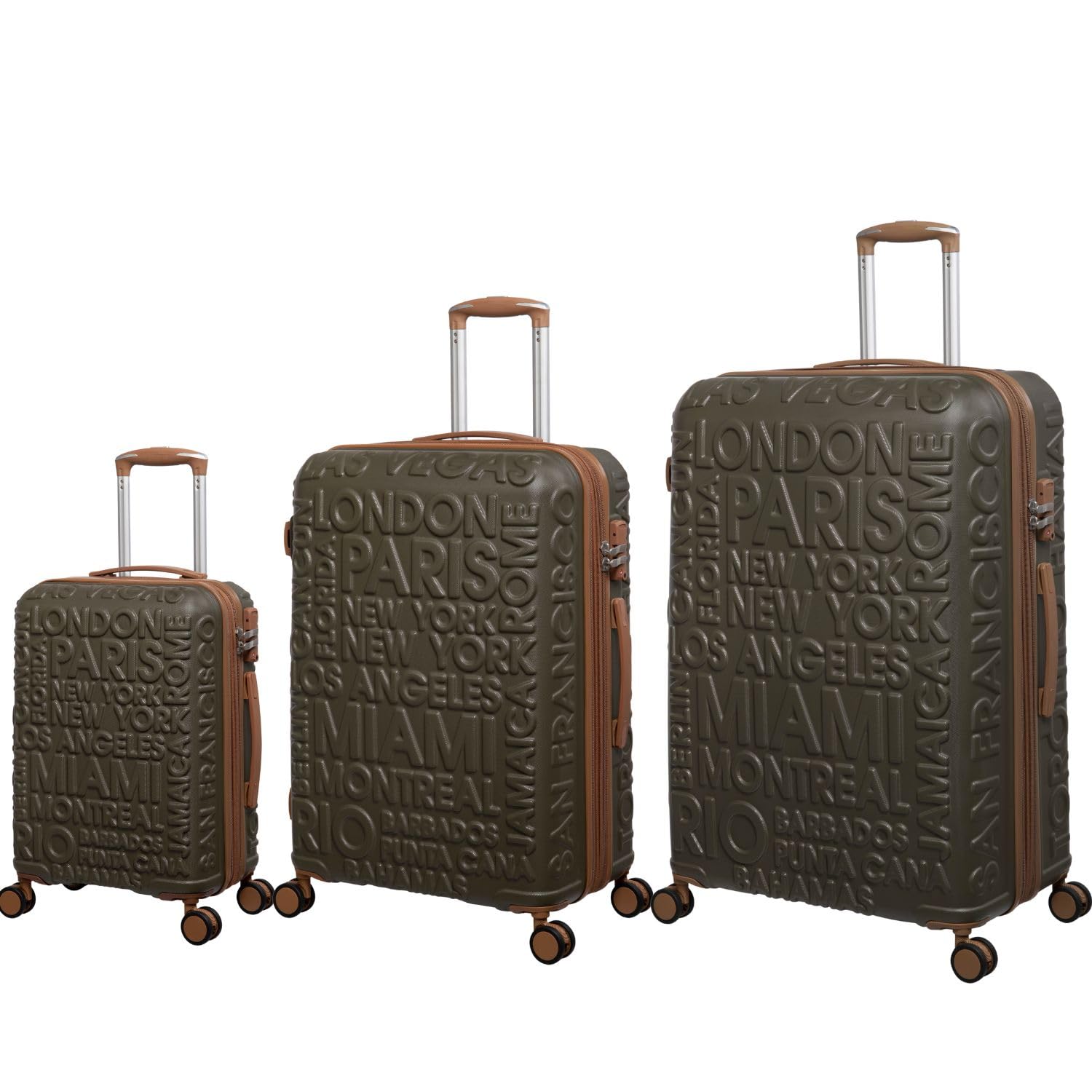 it luggage-Destinations-Dark Olive-Set of 3-Large, Medium & Cabin-28,24 & 20 inches-Expandable Hardsided Suitcase Travel Bag 8 Wheel Trolley Bag with TSA Lock & Wet Pouch Inside