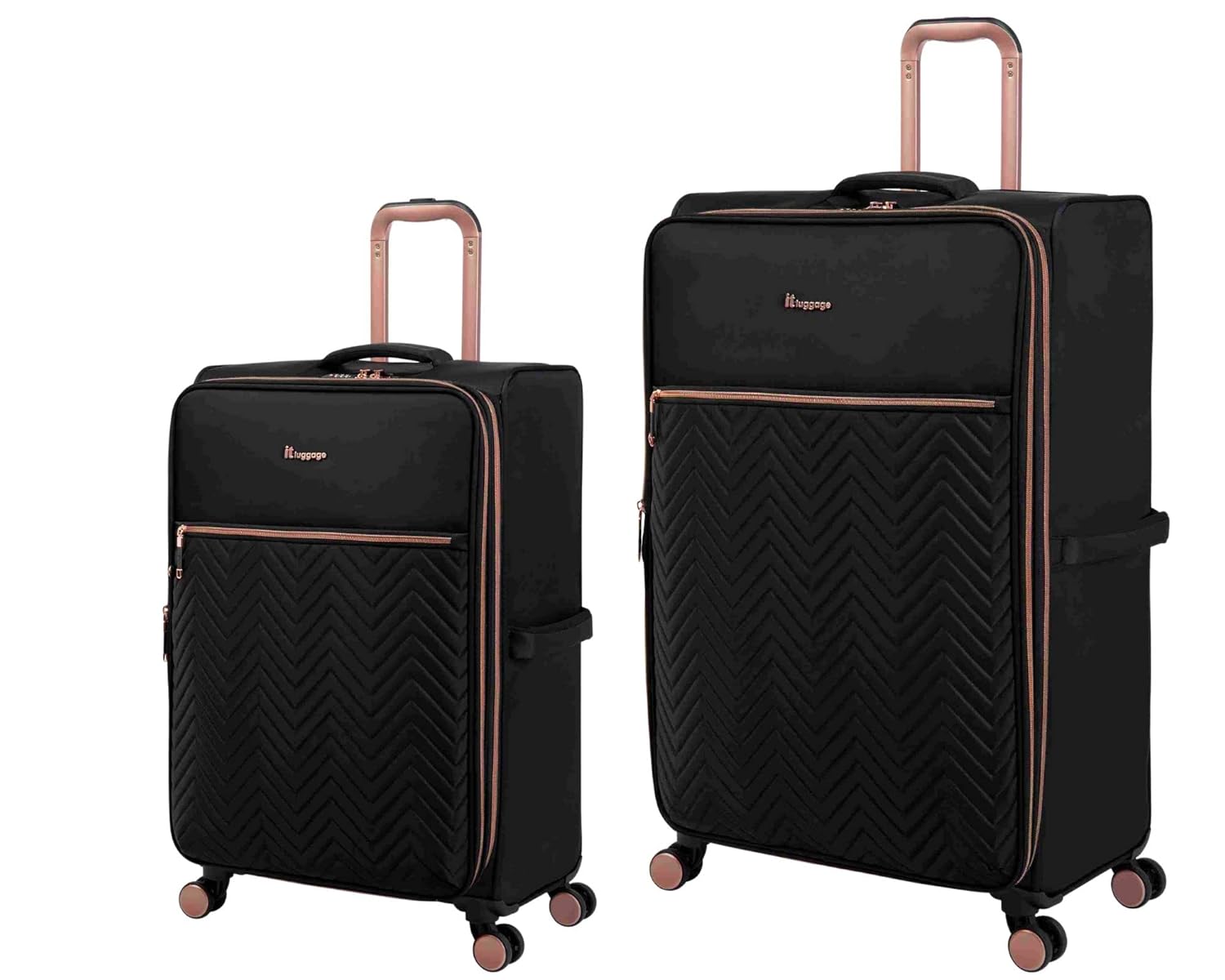 it luggage Bewitching-Black-Set of 2-Large & Cabin-28,20 inches-Expandable Soft case 8 Wheel Trolley Bag with Shoe Pouch & Wet Pouch Cabin & Check-in Luggage-81cm,56cm