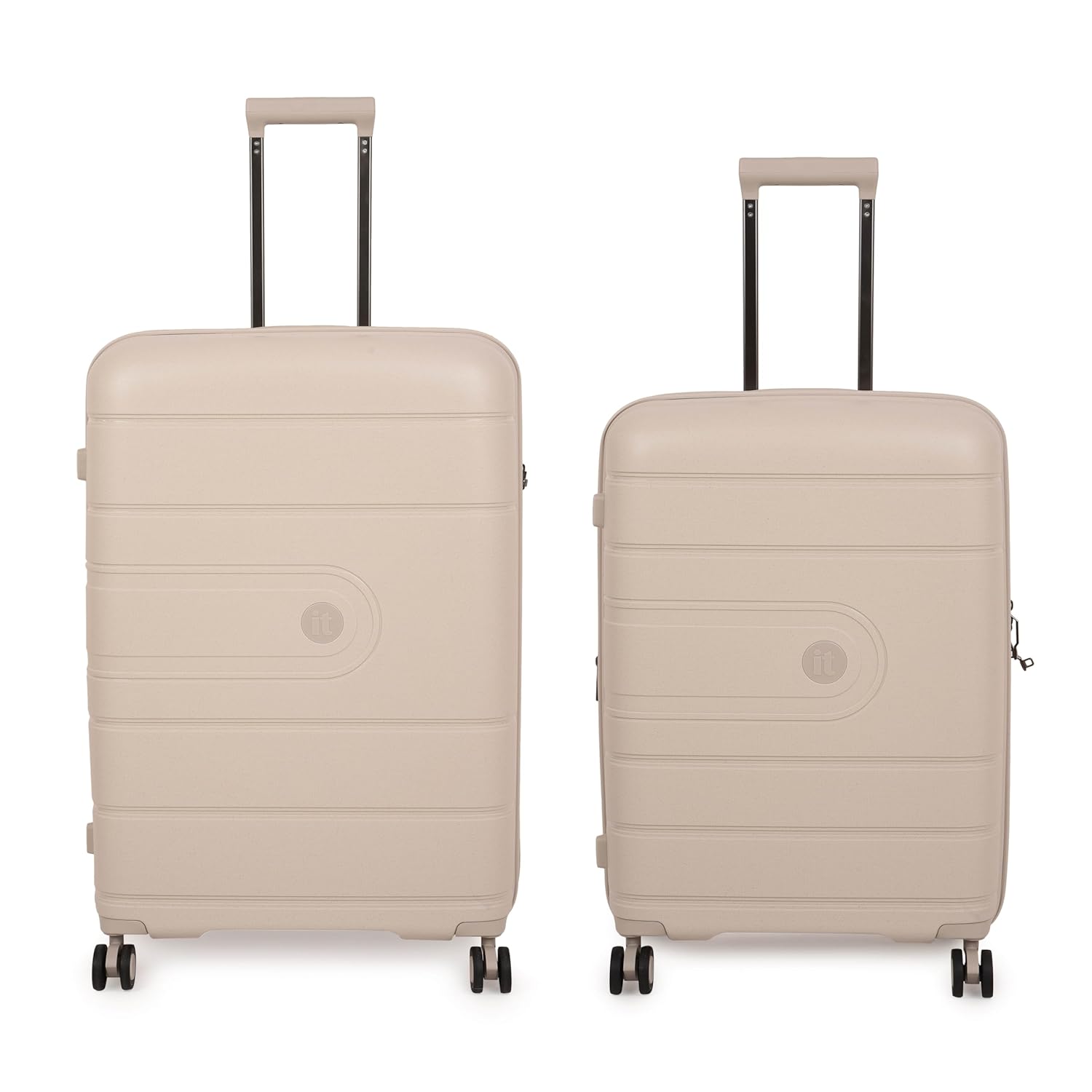 it luggage EcoTough Beige Set of 2-Large & Medium 24,28 inches Expandable Eco-Friendly Polypropylene Hardsided with TSA Lock & Wet Pouch Inside 8 Wheel Trolley Bag
