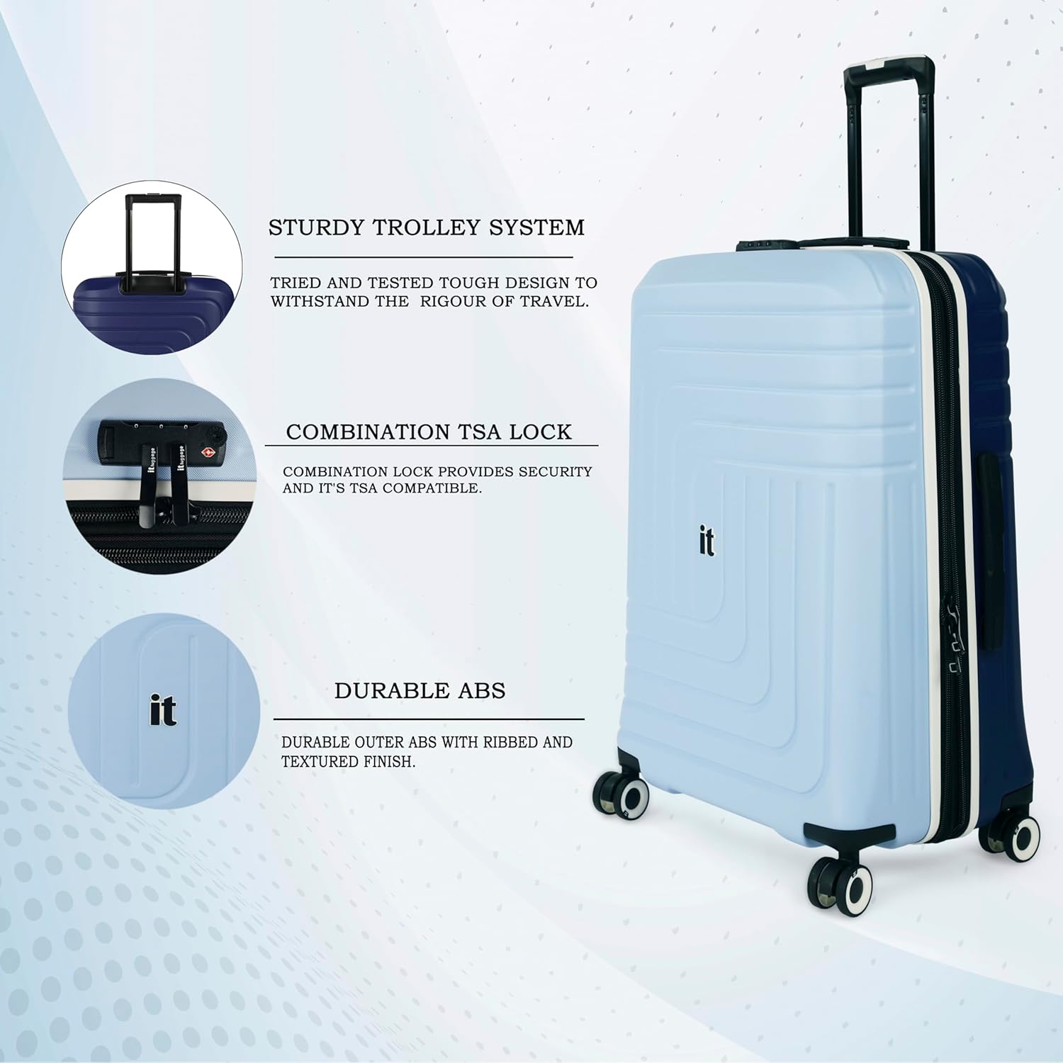 it luggage Convolved-Blue Sky-Medium-24 inches Hardsided Suitcase Travel Bag Expandable 8 Wheel Trolley Bag with Wet Pouch & TSA Lock-70cm