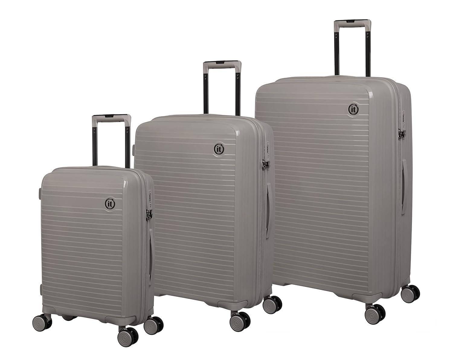 it luggage Spontaneous Feather Grey Set of 3-Large, Medium & Cabin-20,24,28 inches Expandable Anti-Theft Zipper Polypropylene Hardsided with TSA Lock 8 Wheel Trolley Bag