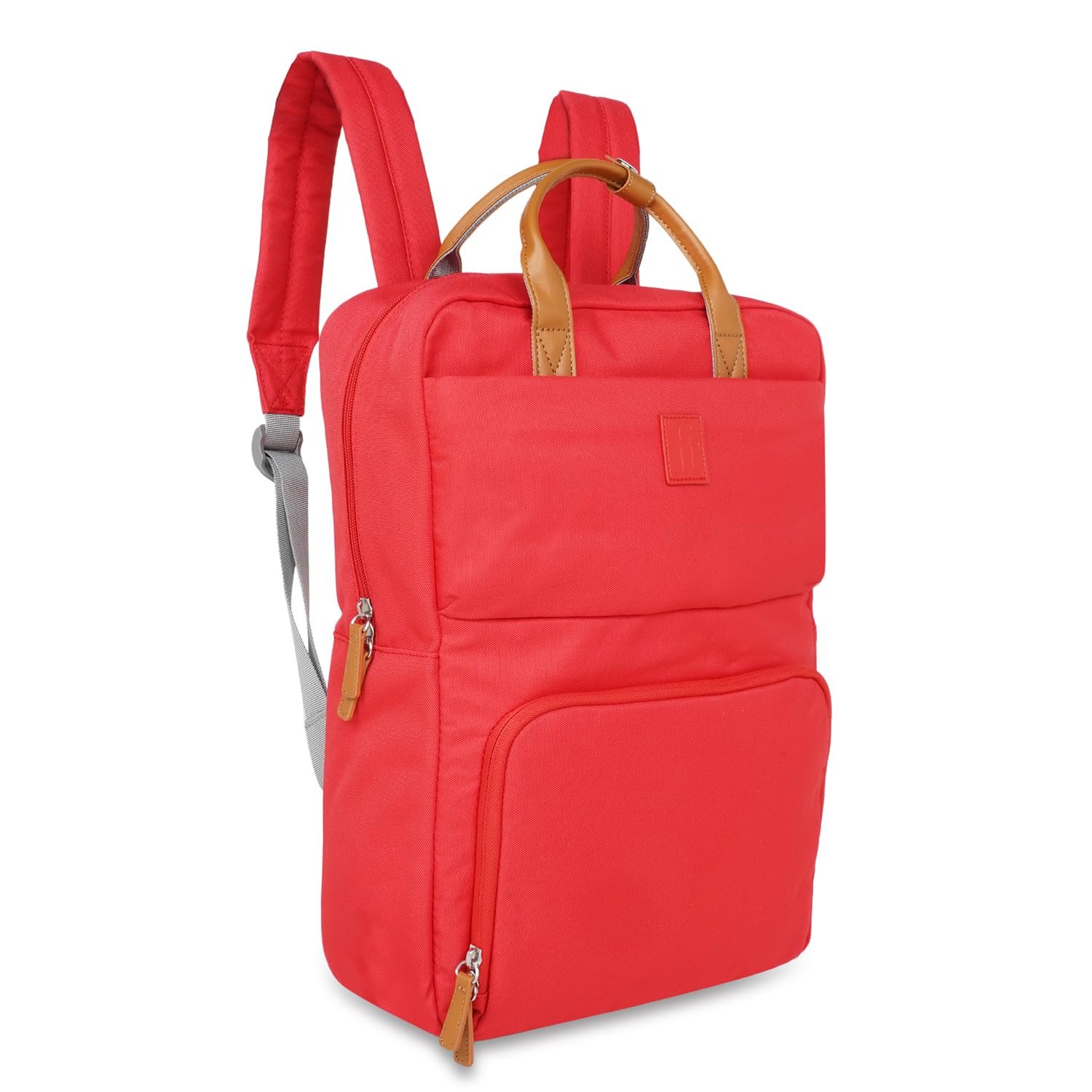 ft Backpack Weekender Red with Vegan Leather Trimmings Eco Responsible with one main compartment Padded Laptop section, Organizer and premium Key holder Fashion Backpack for Men and Women