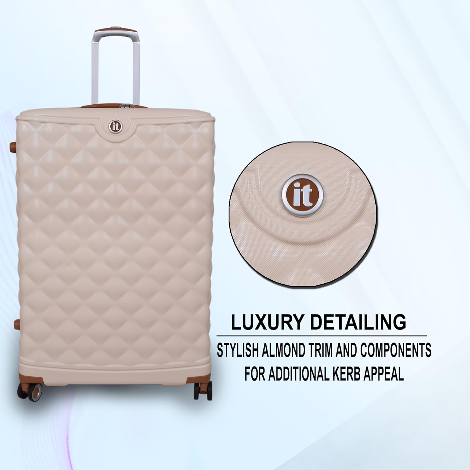 it luggage Indulging Cream -Set of 3-Large, Medium & Cabin-28,24,20 inches Expandable Cabin with Padded Laptop Section & Check-in Luggage Hard Case Beautiful Interior 8 Wheel Trolley Bag