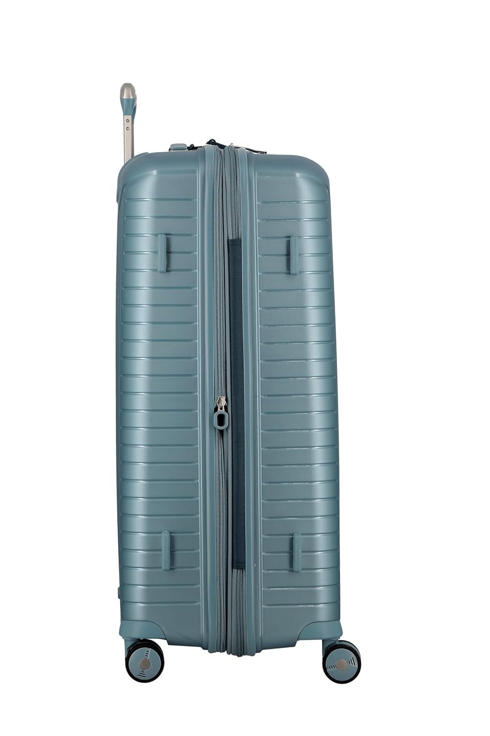 EVAE EV28 Metallic Light Blue-Large-76cm Expandable Hardsided 8 Wheel Luggaage with TSA Lock, Shoe Pouch, Wet Pouch, Laundry Bag and Silicone Name tag