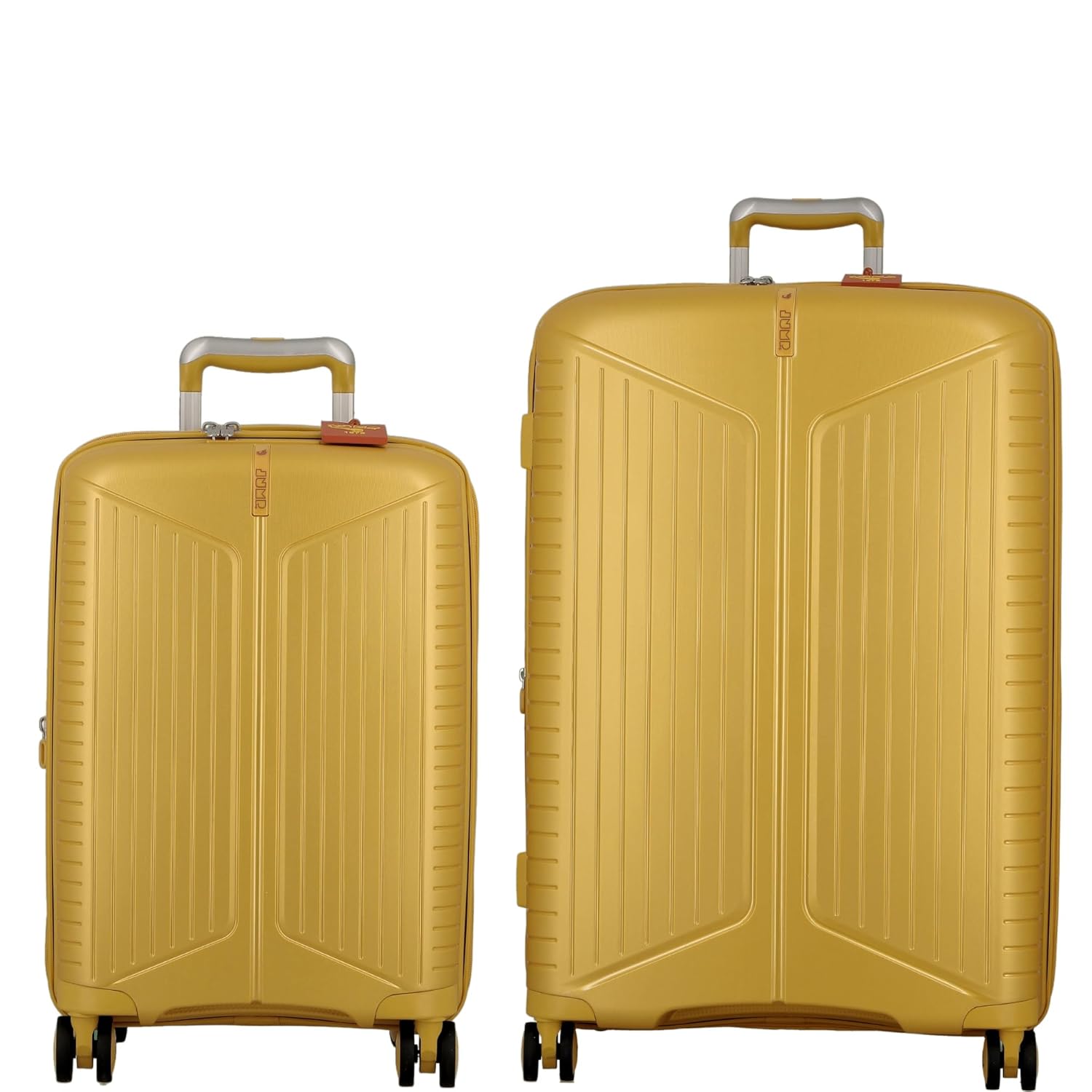 JUMP EVAE- Metallic Yellow-Set of 2-Large & Cabin-66,55cm Expandable Hardsided 8 Wheel Luggage with TSA Lock, Shoe Pouch, Wet Pouch, Laundry Bag and Silicone Name tag