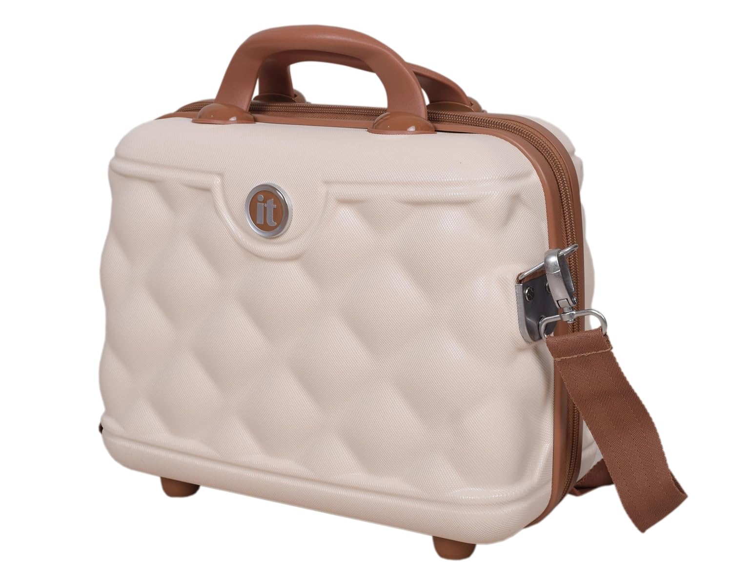 it luggage- Vanity Case-Indulging Cream with Tan trimmings Beautiful Interior Hand bag Cosmetic box Hardsided 30cms
