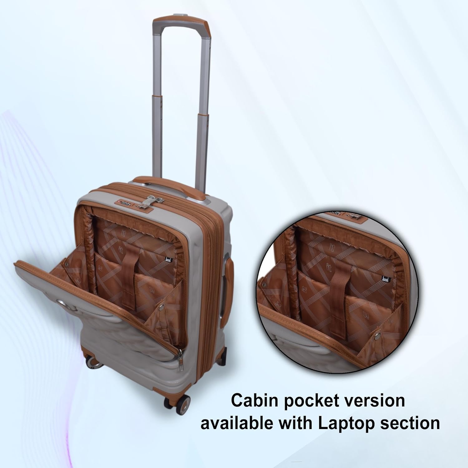 it luggage- Indulging-Light Grey-Cabin-20 inches-with Padded Laptop Section in The Front Expandable Hard Case Beautiful Interior Carry-on Luggage 8 Wheel Trolley Bag