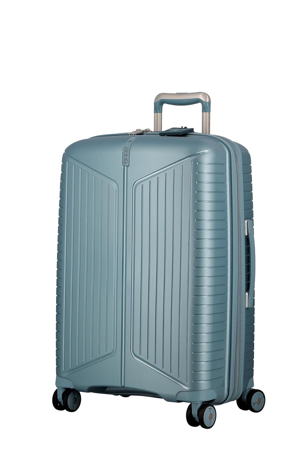 JUMP EVAE EV24 Metallic Light Blue-Medium-66cm Expandable Hardsided 8 Wheel Luggage with TSA Lock, Shoe Pouch, Wet Pouch, Laundry Bag and Silicone Name tag