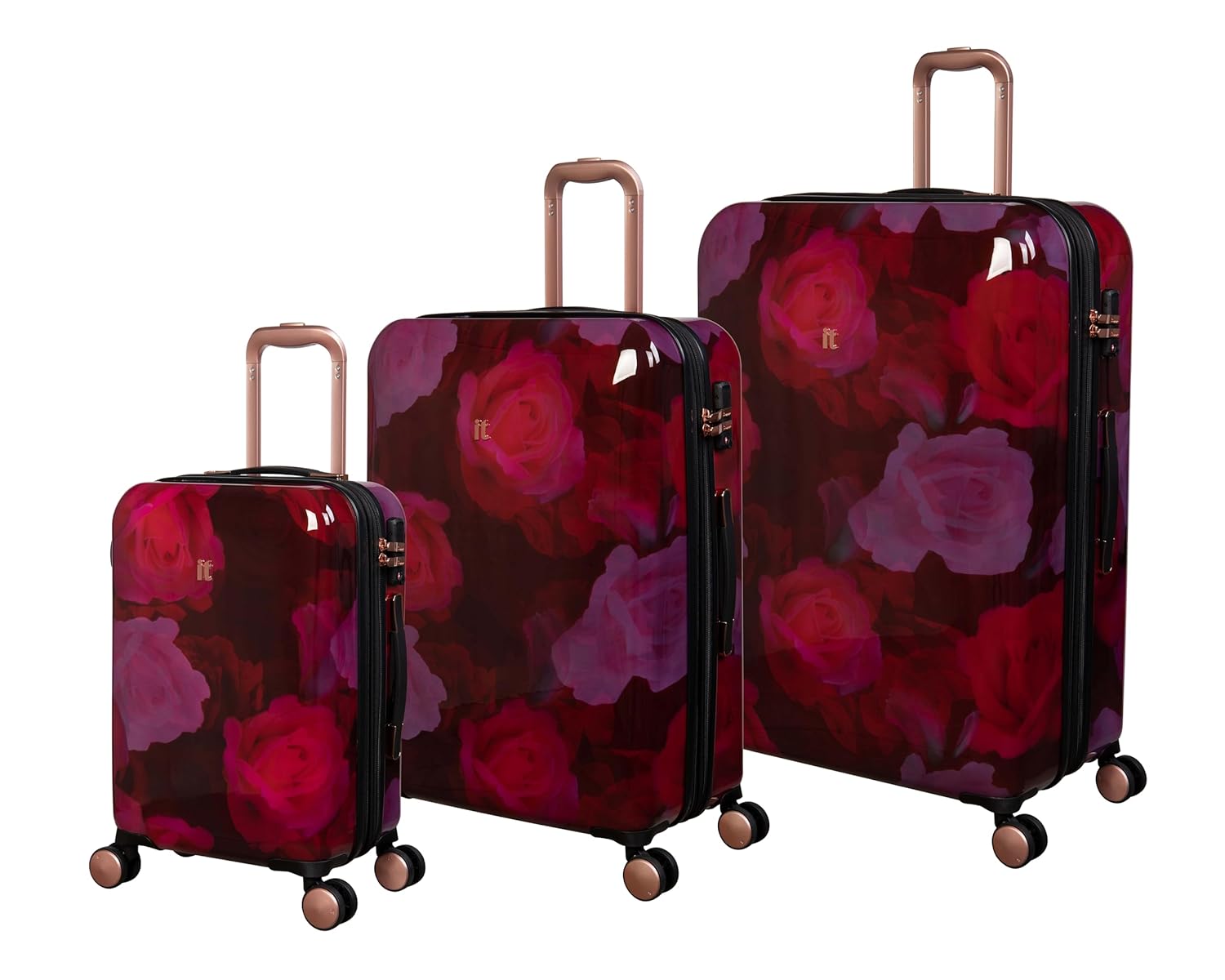 it luggage-Sheen- Maxy Rose Red-Set of 3-Large, Medium & Small-28,24 & 20 inches-CABI & Check-in Luggage-Expandable-Fashion Luggage-Hardsided-PC-with TSA Lock-8 Wheel Trolley Bag
