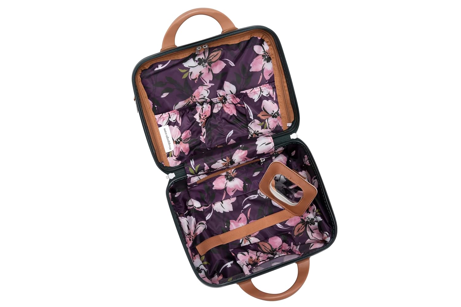 it luggage- Vanity Case-Indulging Dark Green with Tan Trimmings Beautiful Interior Hand Bag Cosmetic Box Hardsided 30cms