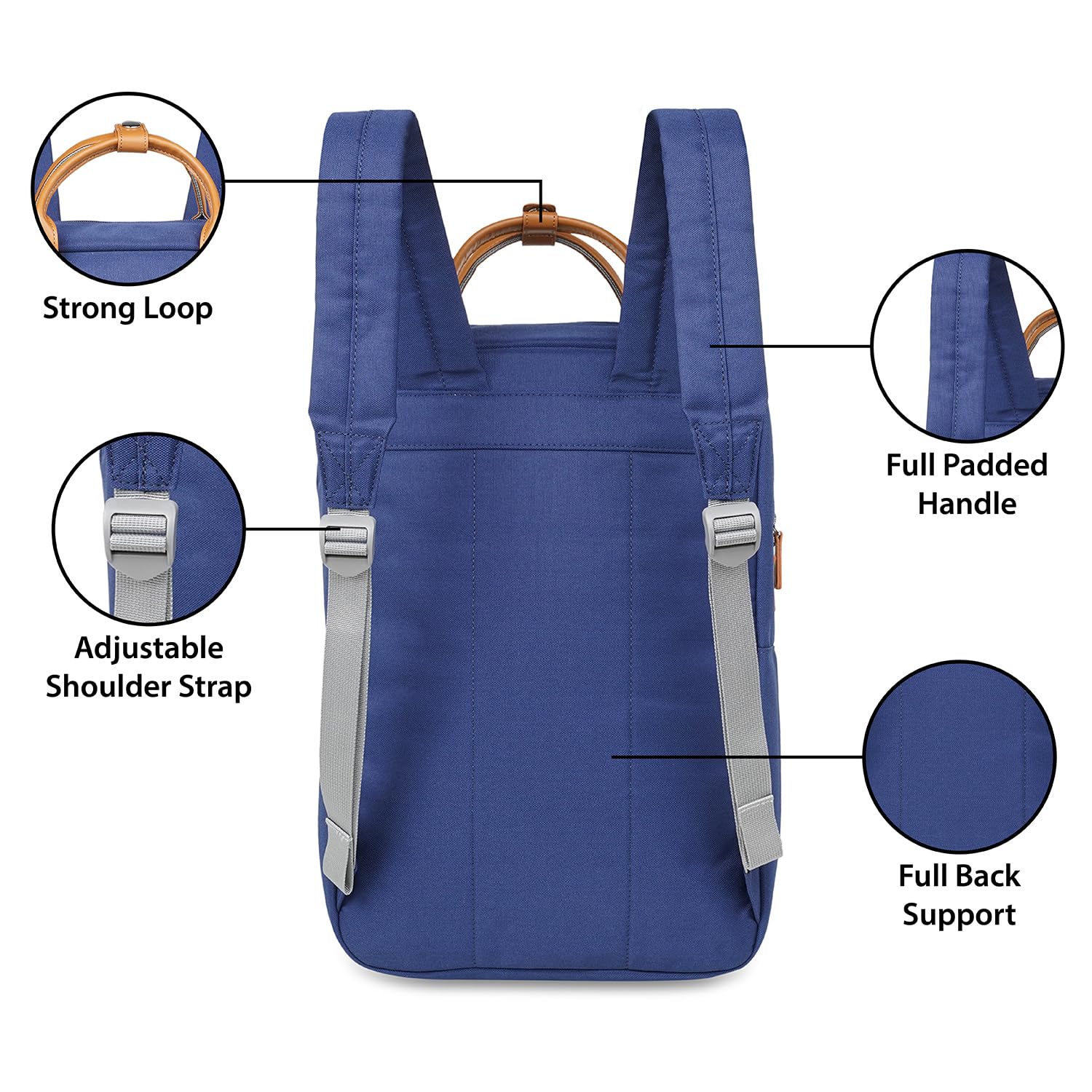 ft Backpack Weekender Blue with Vegan Leather Trimmings Eco Responsible with one main compartment Padded Laptop section, Organizer and premium Key holder Fashion Backpack for Men and Women