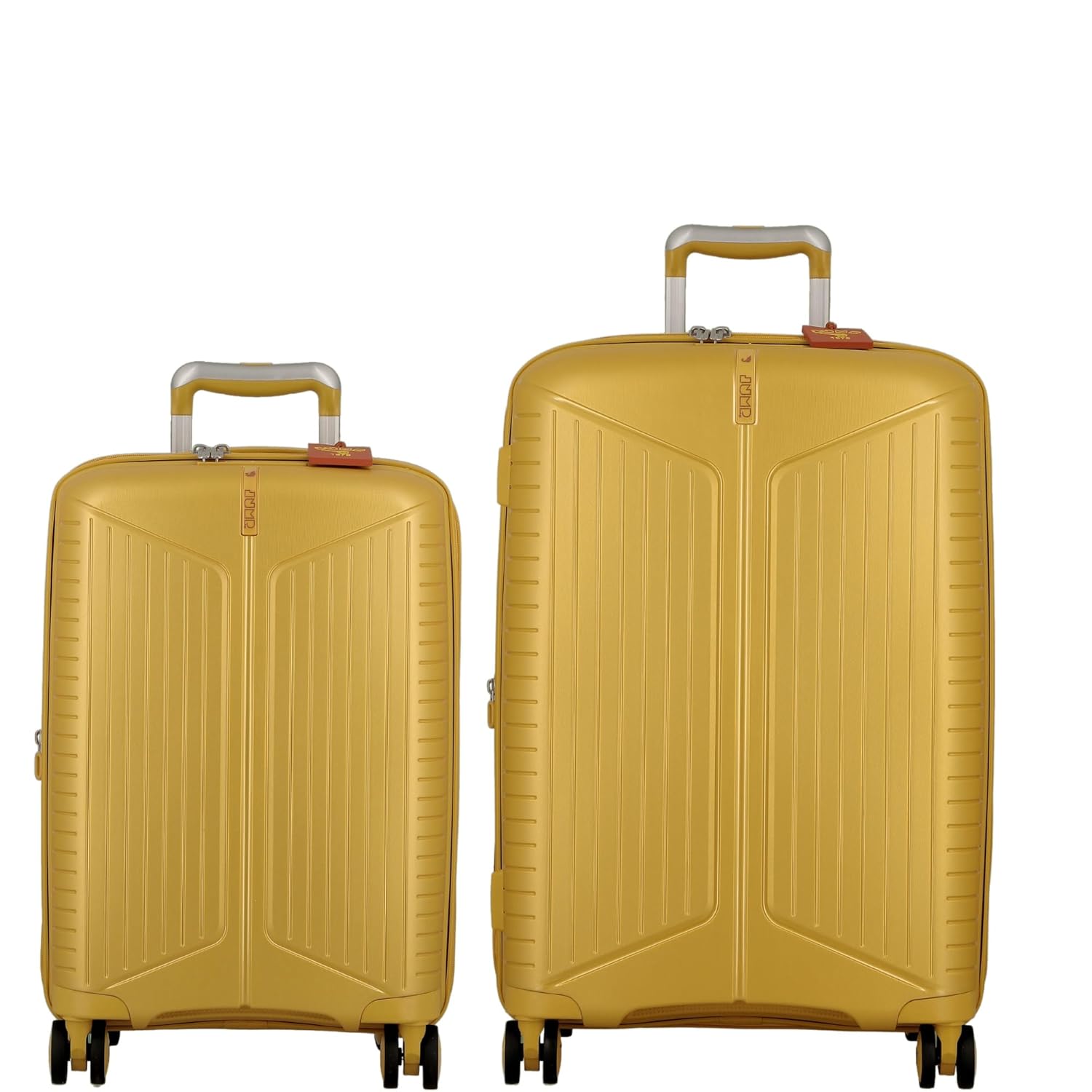 JUMP EVAE EV24 Metallic Yellow- Set of 2-Medium & Cabin-66,55cm Expandable Hardsided 8 Wheel Luggage with TSA Lock, Shoe Pouch, Wet Pouch, Laundry Bag and Silicone Name tag