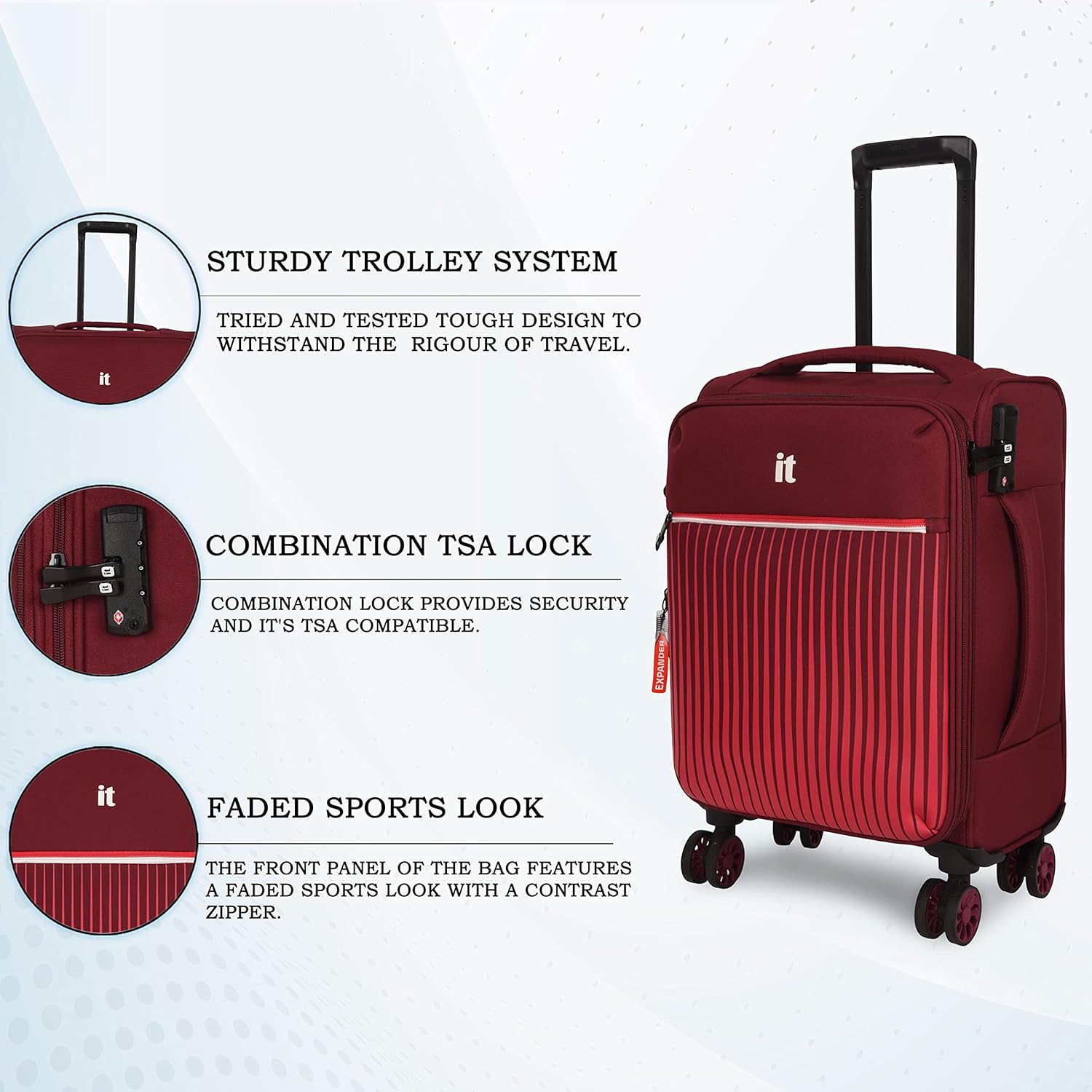 it luggage The Lite- Red-Cabin-20 inches Expandable Softsided with TSA Lock 8 Wheel Trolley Bag