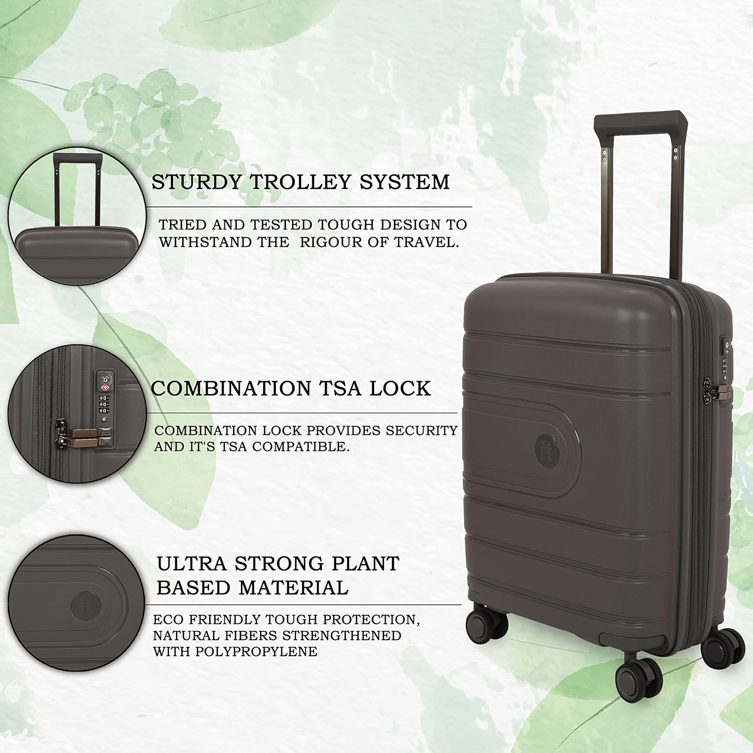 it luggage Eco Tough Metal Grey Cabin-20 inches Expandable Eco-Friendly Polypropylene Hardsided with TSA Lock 8 Wheel Trolley Bag