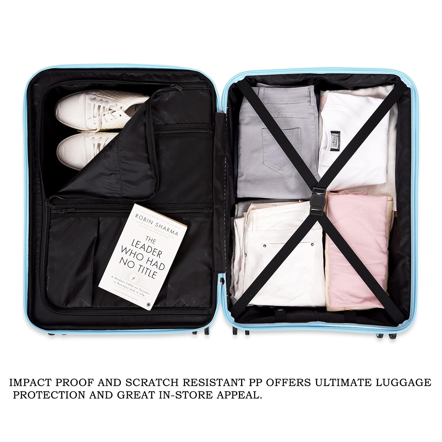 Momentous Sky Blue-20 inches PP Hardsided Fashion Luggage Cabin Trolley with Padded Laptop Section 8 Wheel with TSA Lock & Wet Pouch Inside