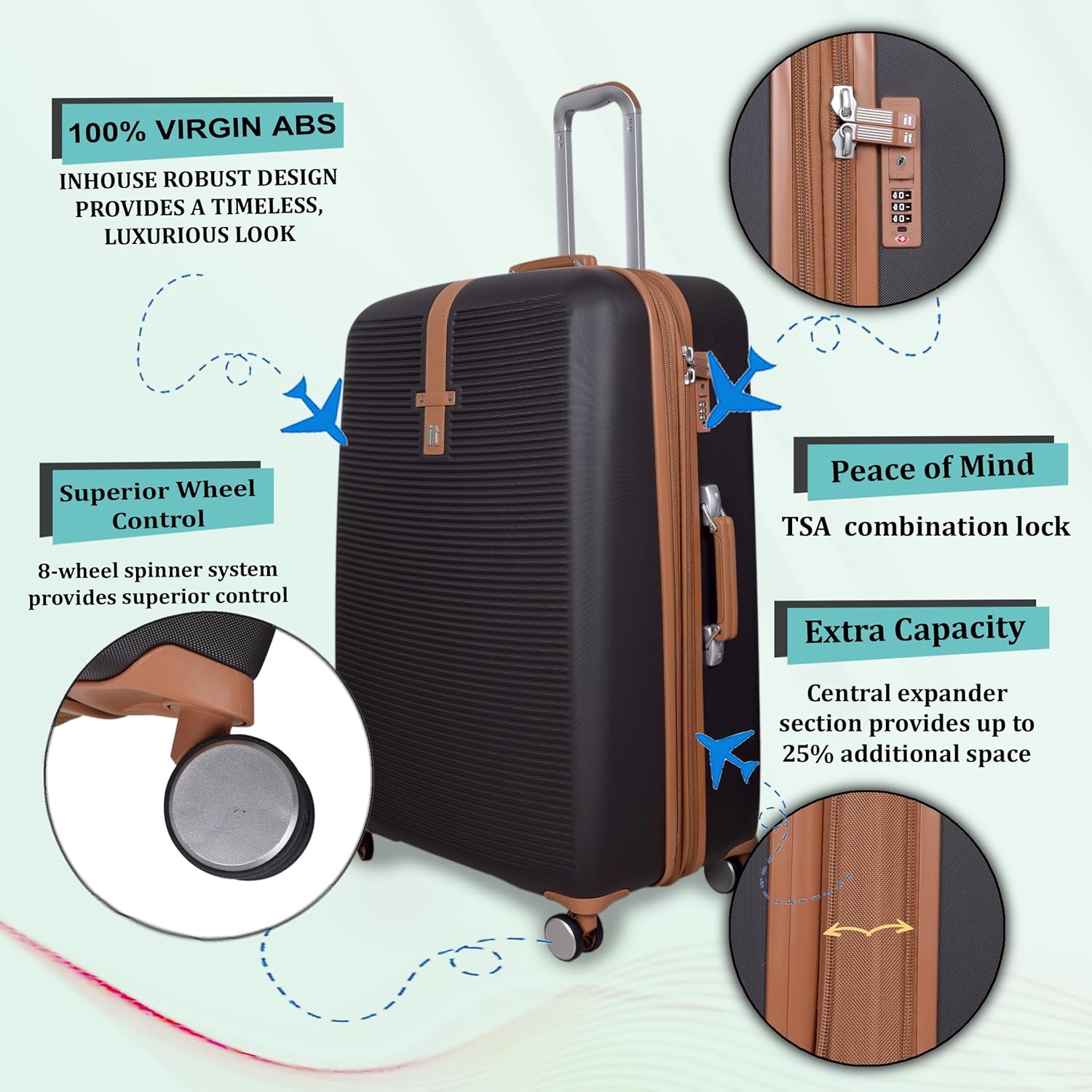 it luggage- Shoreside-Brown-Cabin 20 inches Expandable Hard Case Beautiful Interior with Wet Pouch Carry-on 8 Wheel Trolley Bag