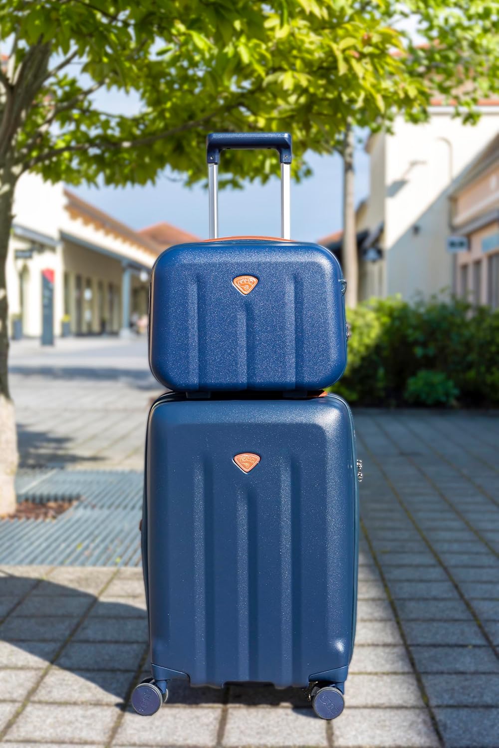 Uppsala Rigid-Navy Blue-Set of 2- Large & Medium -76,69 cm Expandable Hardsided 8 Wheel Luggage with TSA Lock, Anti-Theft Zipper, Name Tag and Luggage Cover