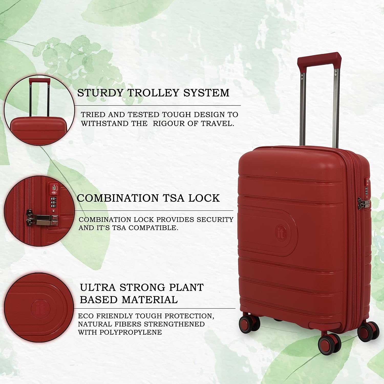 it luggage Eco Tough German Red Cabin-20 inches Expandable Eco-Friendly Polypropylene Hardsided with TSA Lock & Wet Pouch Inside 8 Wheel Trolley Bag
