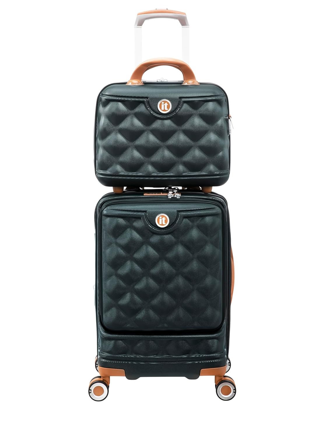it luggage- Vanity Case-Indulging Dark Green with Tan Trimmings Beautiful Interior Hand Bag Cosmetic Box Hardsided 30cms