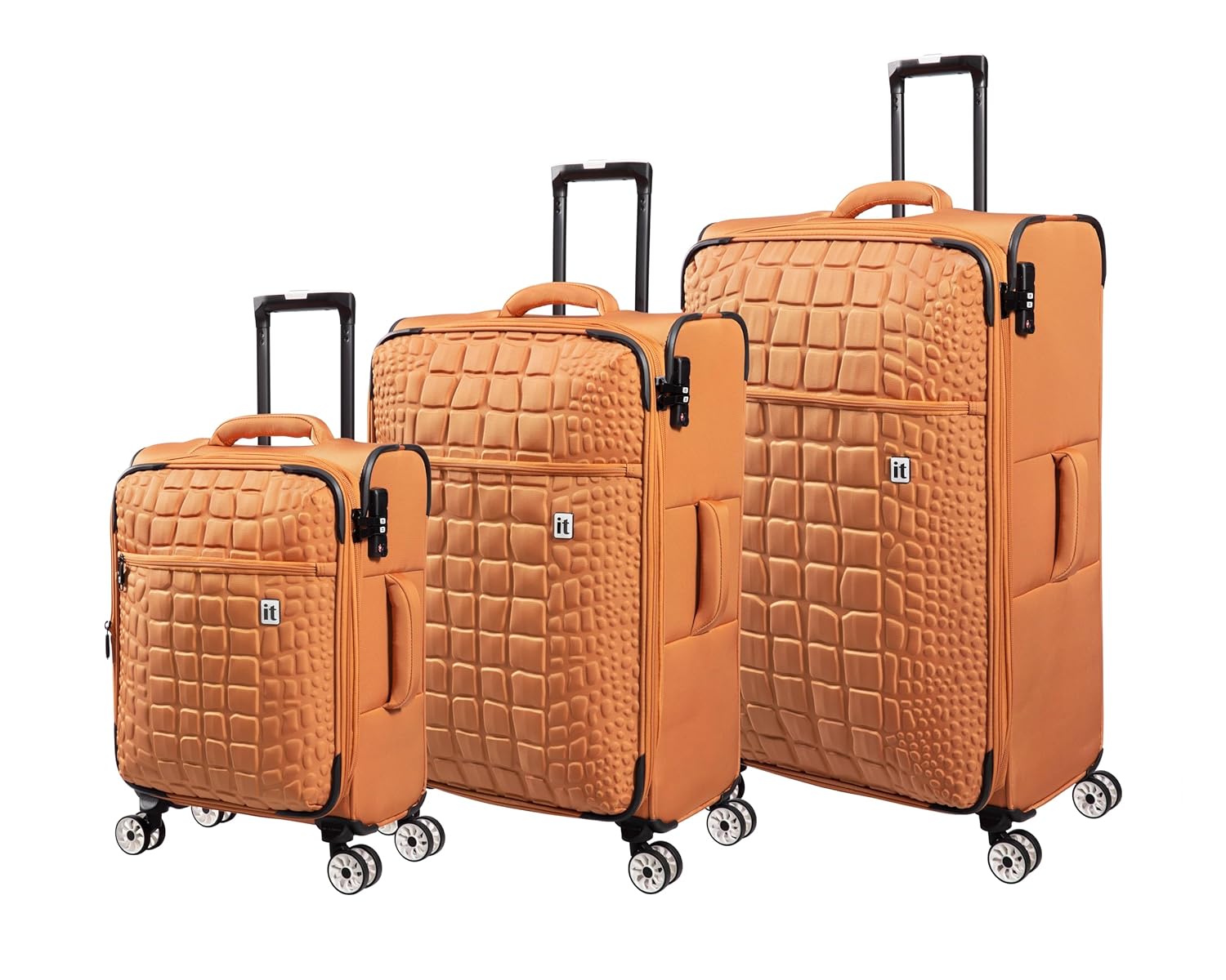 it luggage Reptilian-Yellow- Set of 3- Large, Medium & Cabin-28, 24,20 inches- Expandable- Softsided with TSA Lock 8 Wheel Trolley Bag