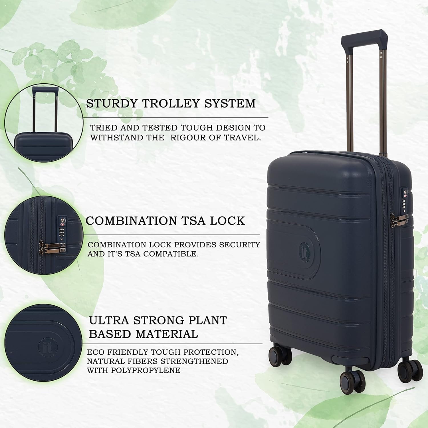 it luggage Eco Tough Blue Cabin-20 inches Expandable Eco-Friendly Polypropylene Hardsided with TSA Lock & Wet Pouch Inside 8 Wheel Trolley Bag