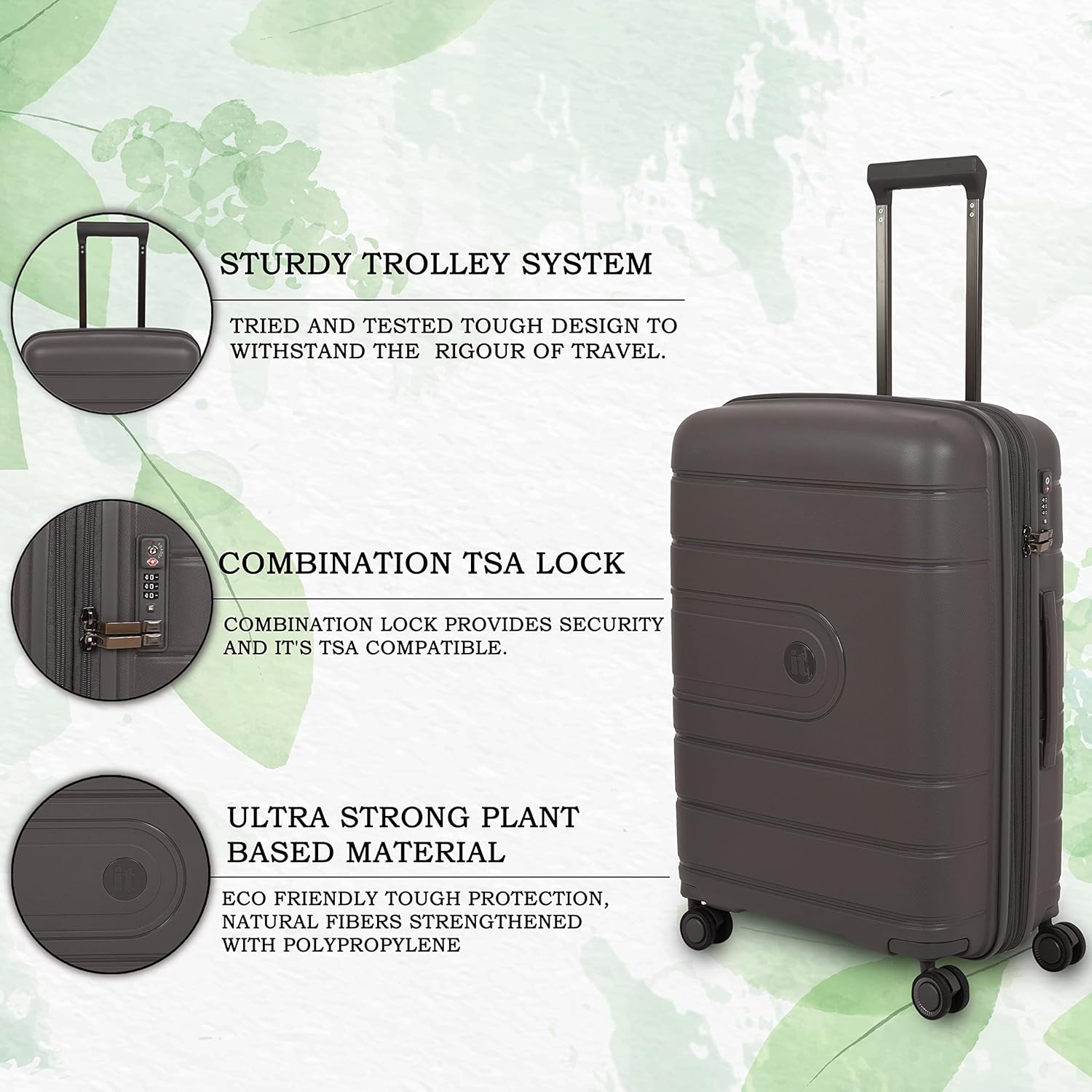 it luggage EcoTough Metal Grey Large-28 inches Expandable Eco-Friendly Polypropylene Hardsided with TSA Lock & Wet Pouch Inside 8 Wheel Trolley Bag