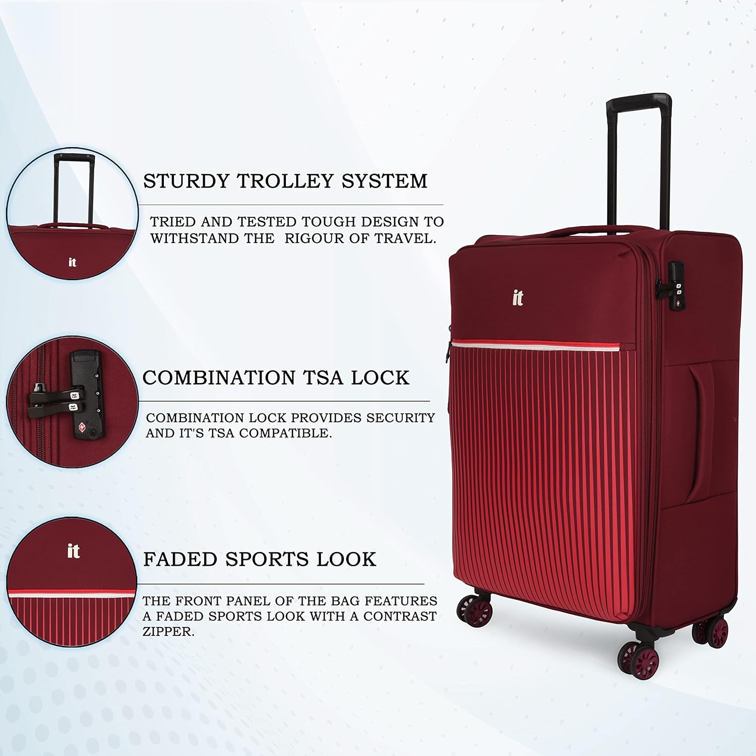 it luggage The Lite-Red-Large-28 inches Expandable Softsided with TSA Lock 8 Wheel Trolley Bag