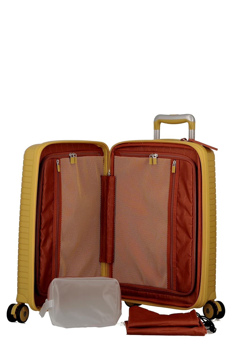 EVAE EV20 Metallic Yellow-Cabin-55cm Expandable Hardsided 8 Wheel Luggage with TSA Lock, Shoe Pouch, Wet Pouch, Laundry Bag and Silicone Name tag