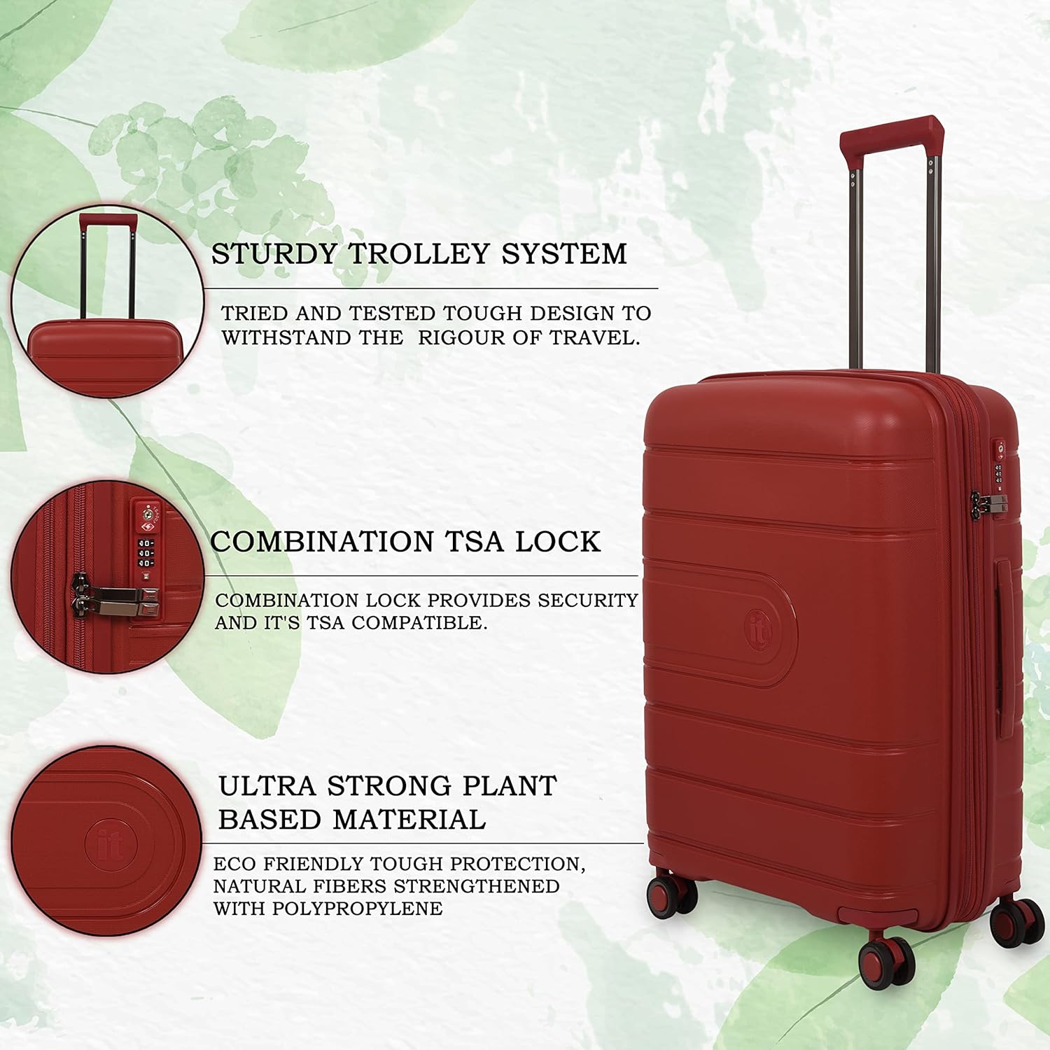 it luggage EcoTough German Red Medium-24 inches Expandable Eco-Friendly Polypropylene Hardsided with TSA Lock & Wet Pouch Inside 8 Wheel Trolley Bag
