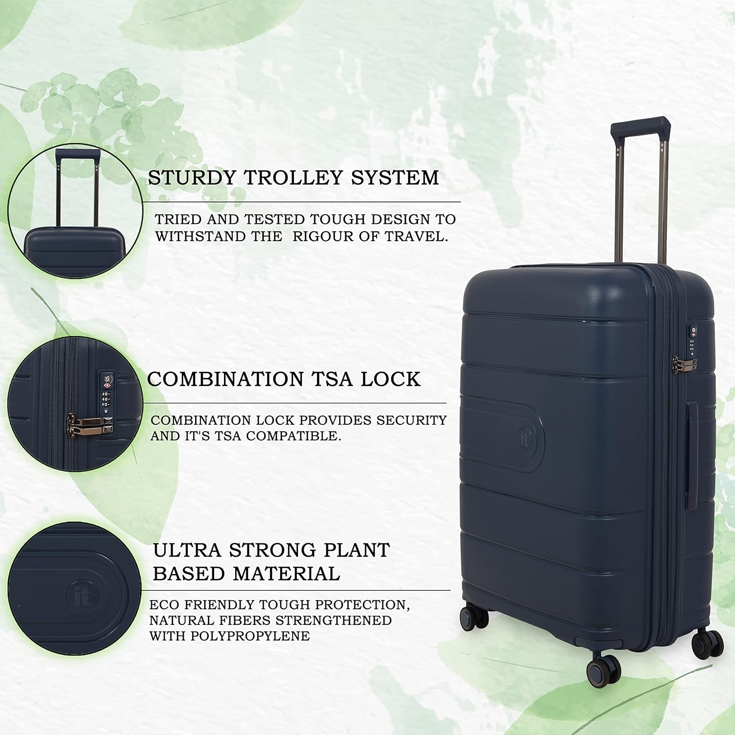 it luggage EcoTough Blue Large-28 inches Expandable Eco-Friendly Polypropylene Hardsided with TSA Lock & Wet Pouch Inside 8 Wheel Trolley Bag
