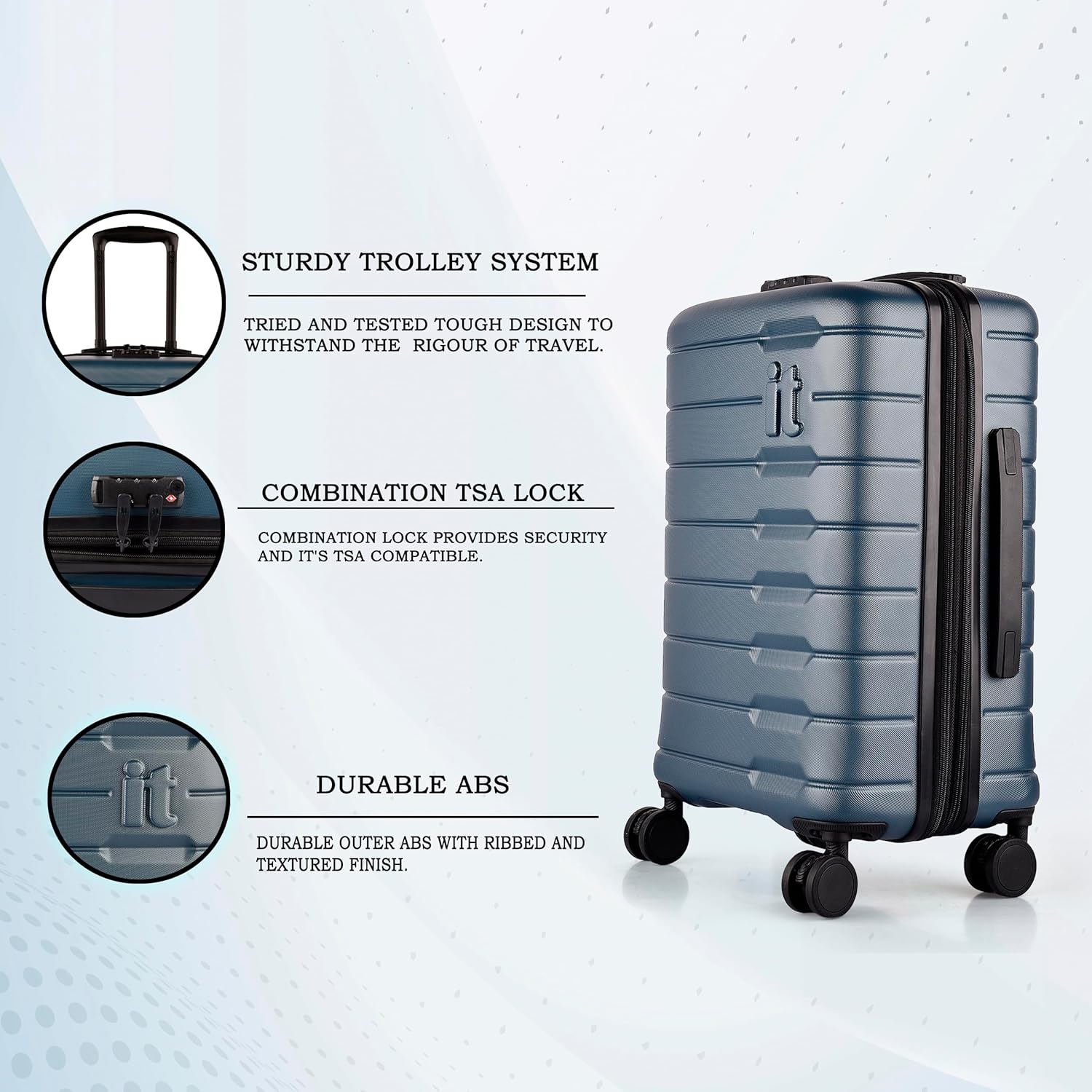 it luggage-Incision-Small-55 cms ABS Hardsided- Expandable- Fashion Luggage Cabin Trolley 8 Wheel Blue with TSA Lock-20 inches