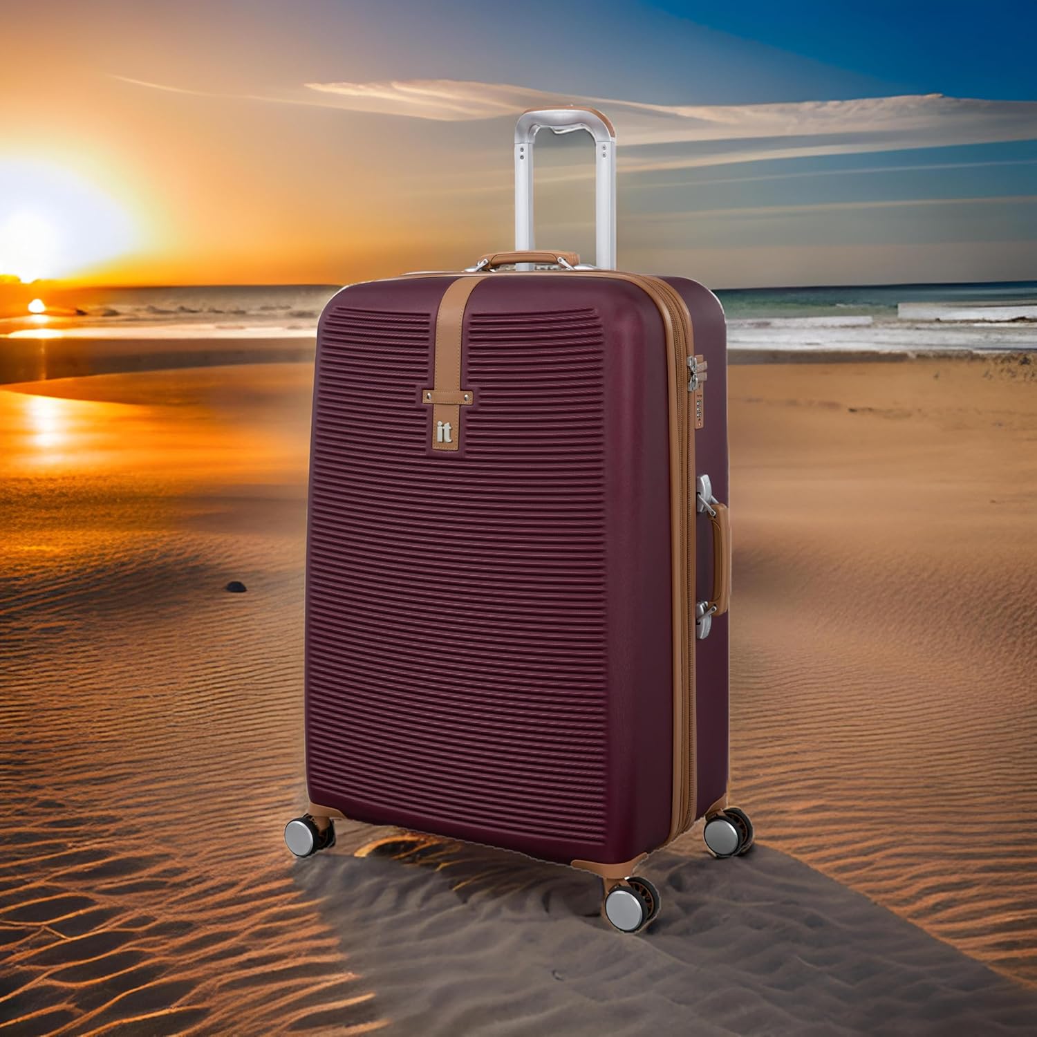 it luggage Shoreside Burgundy-Set of 2-Large, Medium-28 & 24 inches Expandable Check-in Luggage with Wet Pouch Inside Hard Case Beautiful Interior 8 Wheel Trolley Bag