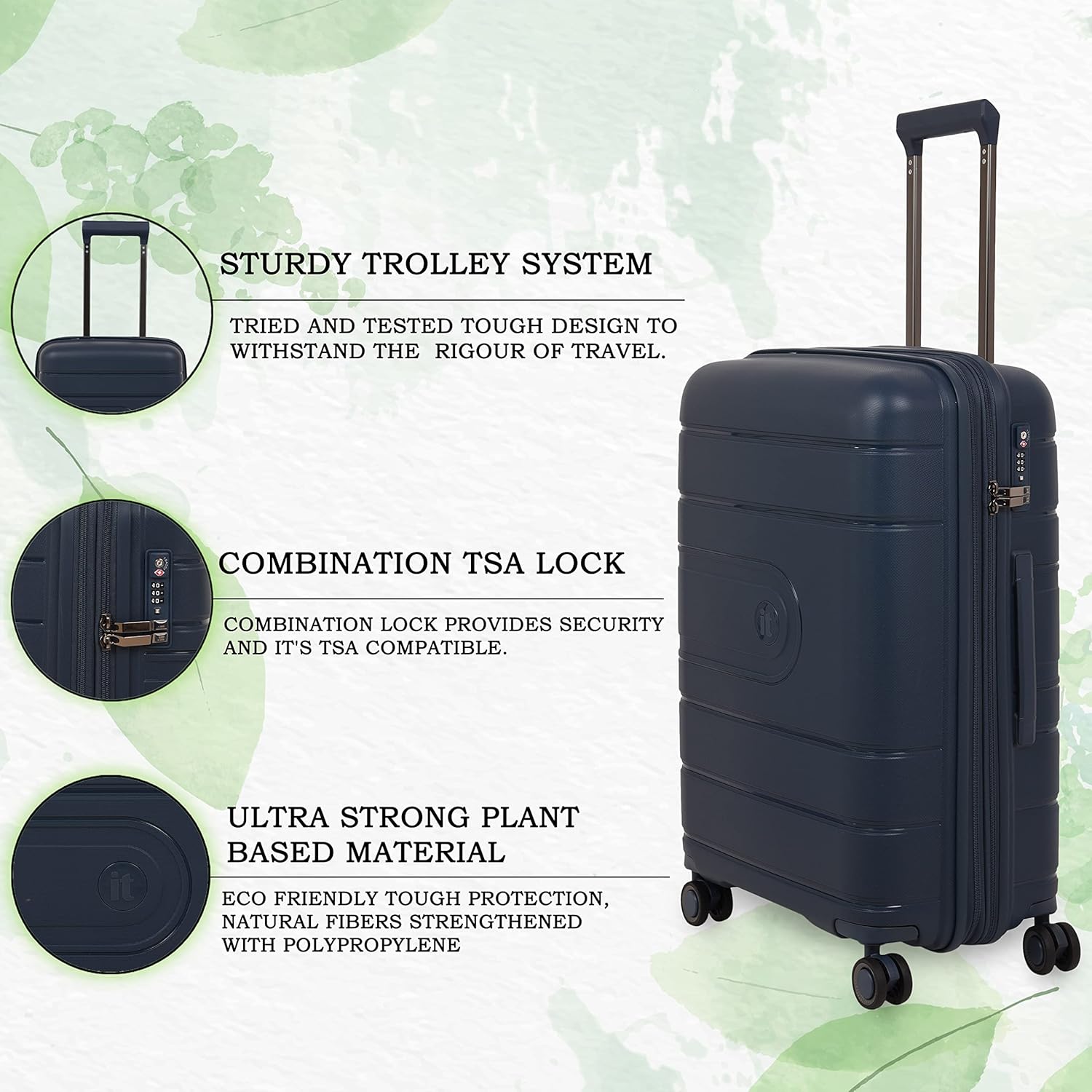 it luggage EcoTough Blue Medium-24 inches Expandable Eco-Friendly Polypropylene Hardsided with TSA Lock & Wet Pouch Inside 8 Wheel Trolley Bag