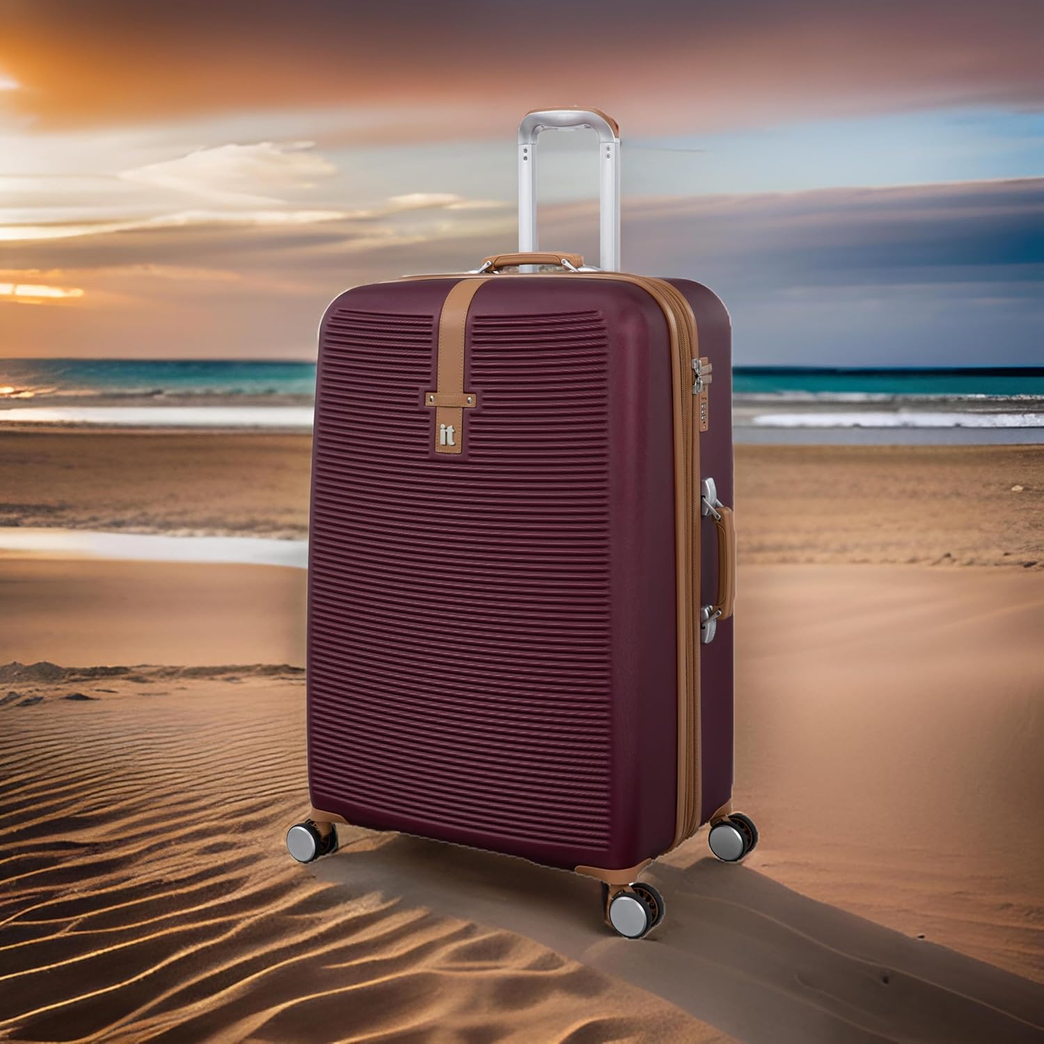 it luggage Shoreside Burgundy-Set of 2-Large, Cabin-28 & 20 inches Expandable Cabin & Check-in Luggage with Wet Pouch Inside Hard Case Beautiful Interior 8 Wheel Trolley Bag