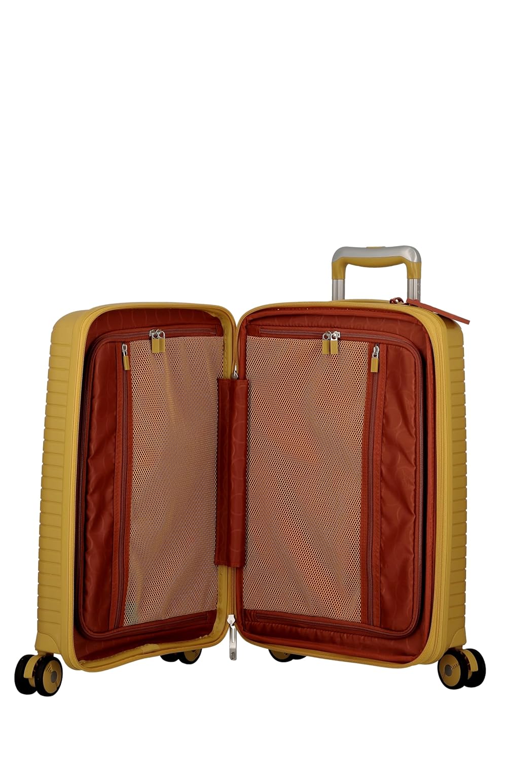 EVAE EV20 Metallic Yellow-Cabin-55cm Expandable Hardsided 8 Wheel Luggage with TSA Lock, Shoe Pouch, Wet Pouch, Laundry Bag and Silicone Name tag