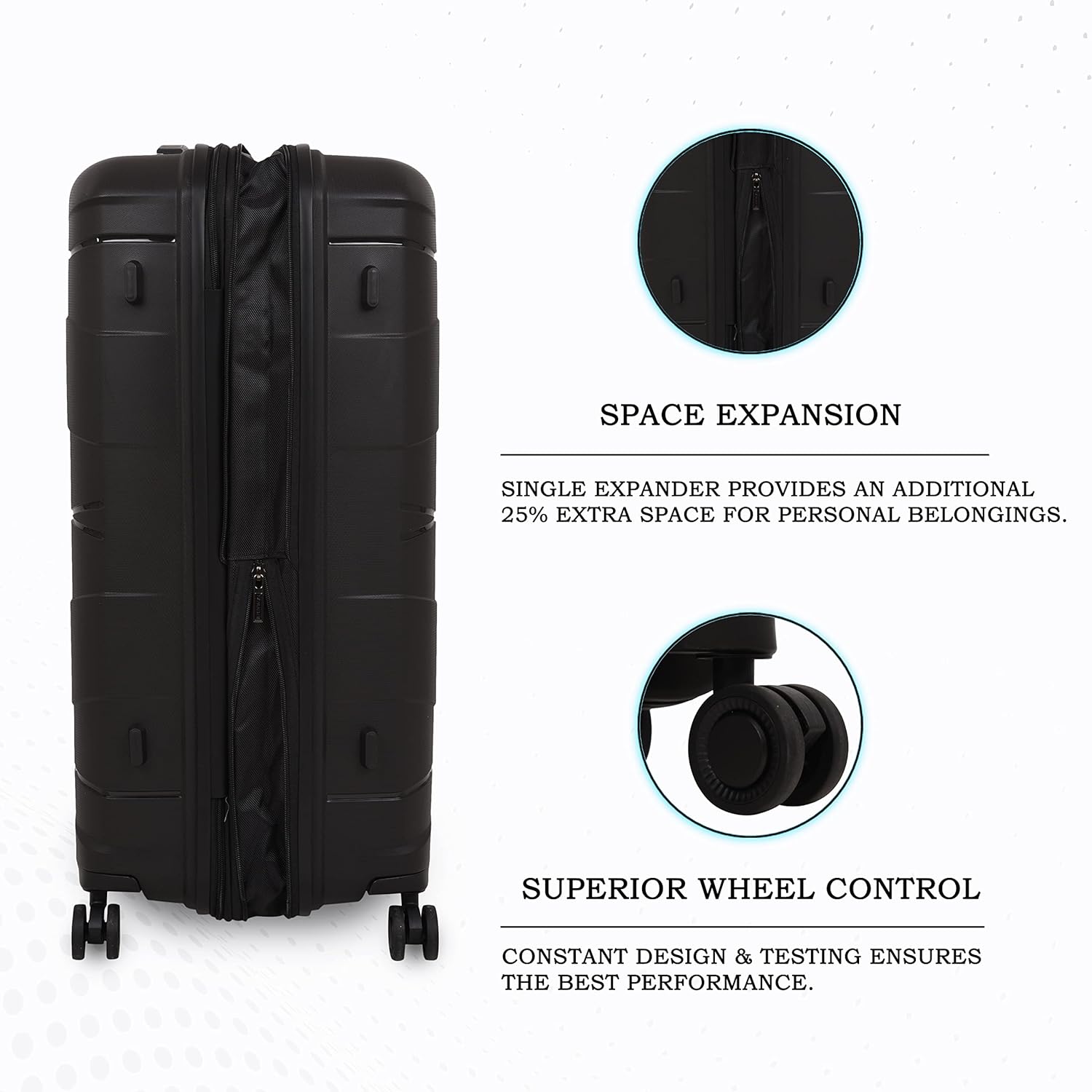 it luggage Momentous Black Set of 2-24 & 20 inches Cabin with Padded Laptop Section & Medium Expandable Polypropylene Hardsided with TSA Lock & Wet Pouch Inside 8 Wheel Trolley Bag