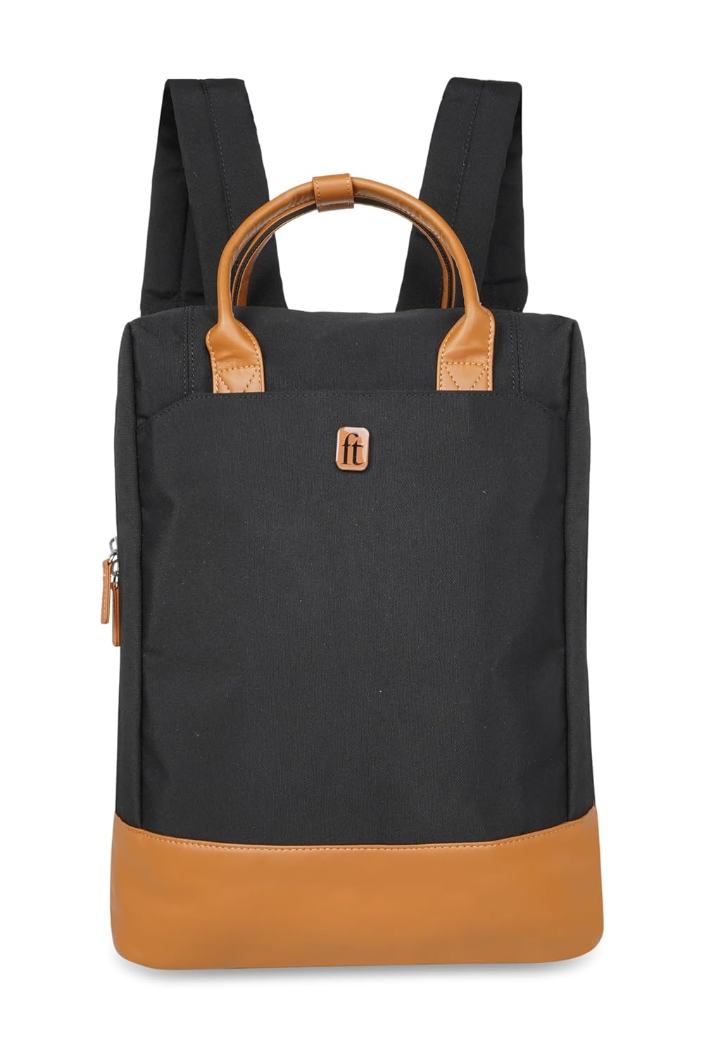 ft Backpack Dapper Black with Vegan Leather Trims, Eco Responsible fabric with one main compartment having padded Laptop section, Organizer, Pen holder and Premium Key holder.Unisex fashion Backpack.