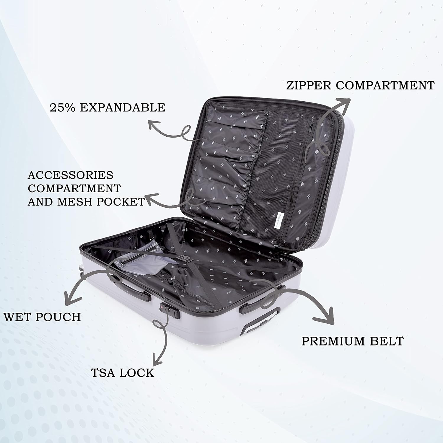 it luggage Fashionista Glossy Grey Set of 3-Large, Medium & Cabin-20,24,28 inches Expandable PC Hardsided with TSA Lock 8 Wheel Trolley Bag