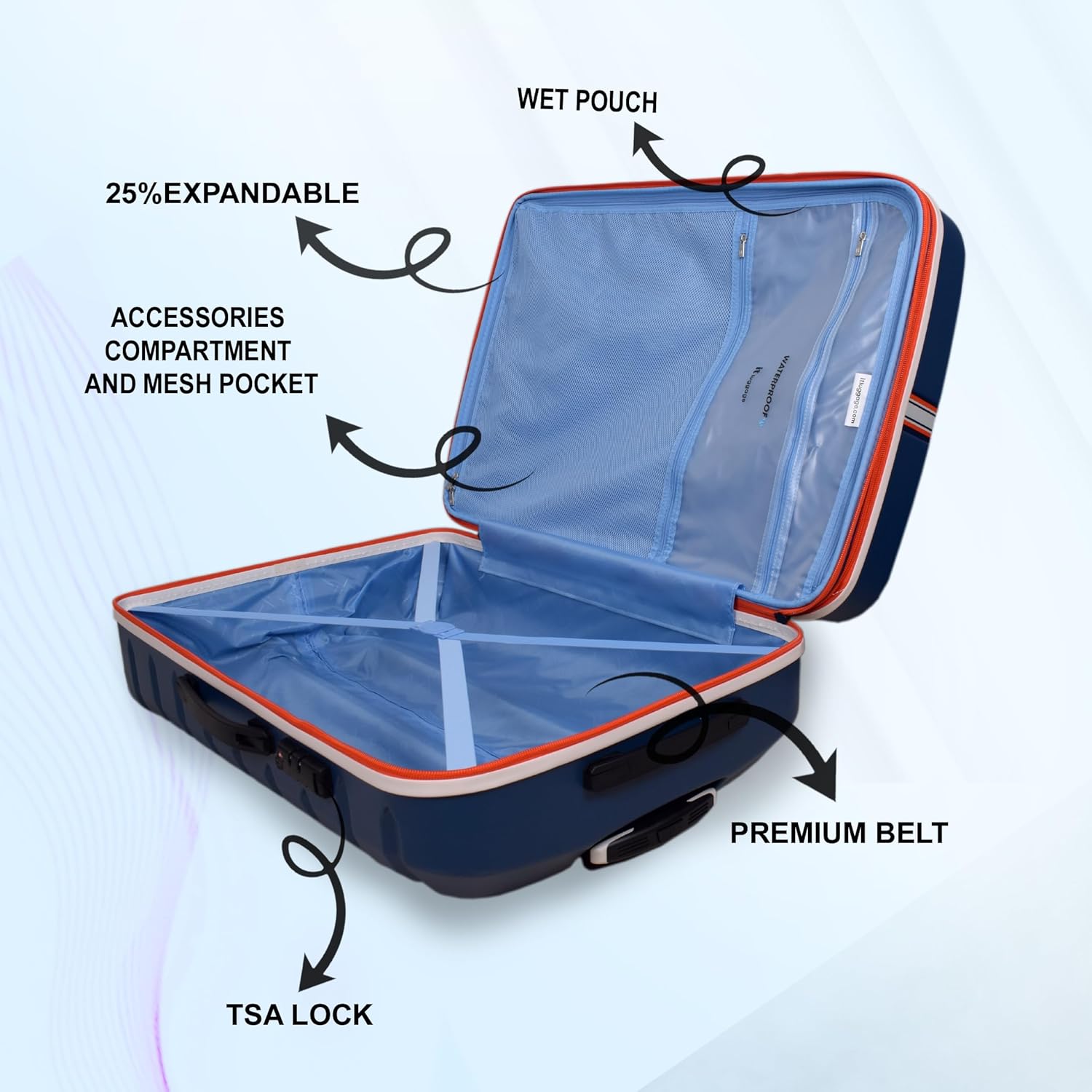 it luggage Intertide Blue Set of 3-Large, Medium & Cabin-28, 24 & 20 inches Expandable Polycarbonate Hard Case Carry on & Check-in Luggage TSA Lock 8 Wheel Trolley Bag Water Proof Interior Pocket