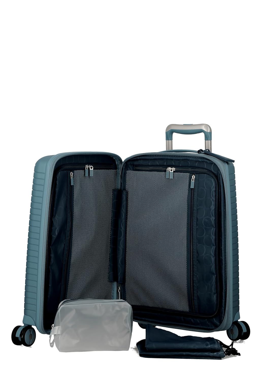 EVAE-Light Blue-Set of 3-Large, Medium & Cabin-76,66,55cm Expandable Hardsided 8 Wheel Luggage with TSA Lock, Shoe Pouch, Wet Pouch, Laundry Bag and Silicone Name tag
