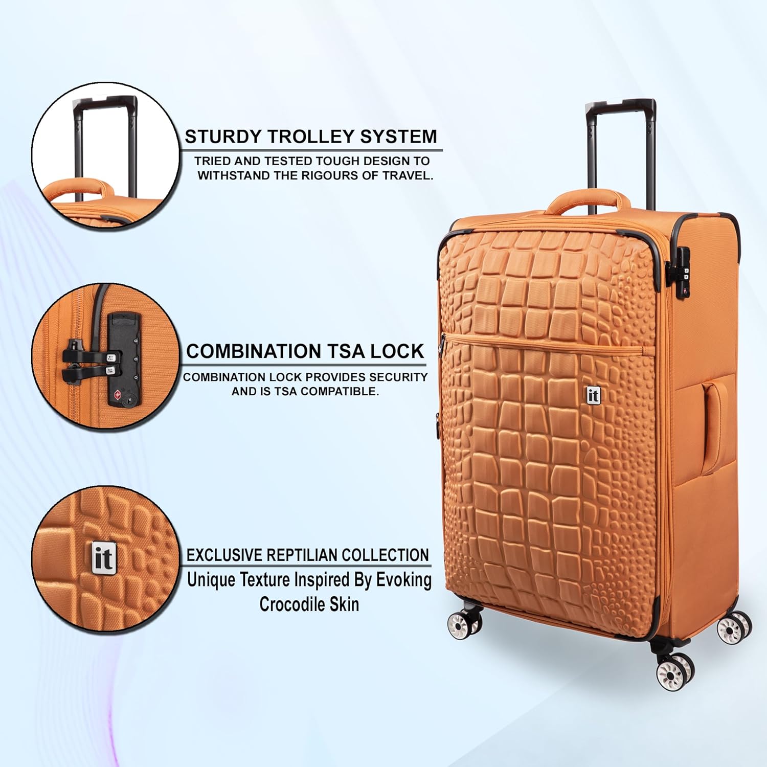 it luggage Reptilian- Yellow-Cabin-20 inches- Expandable -Softsided with TSA Lock 8 Wheel Trolley Bag