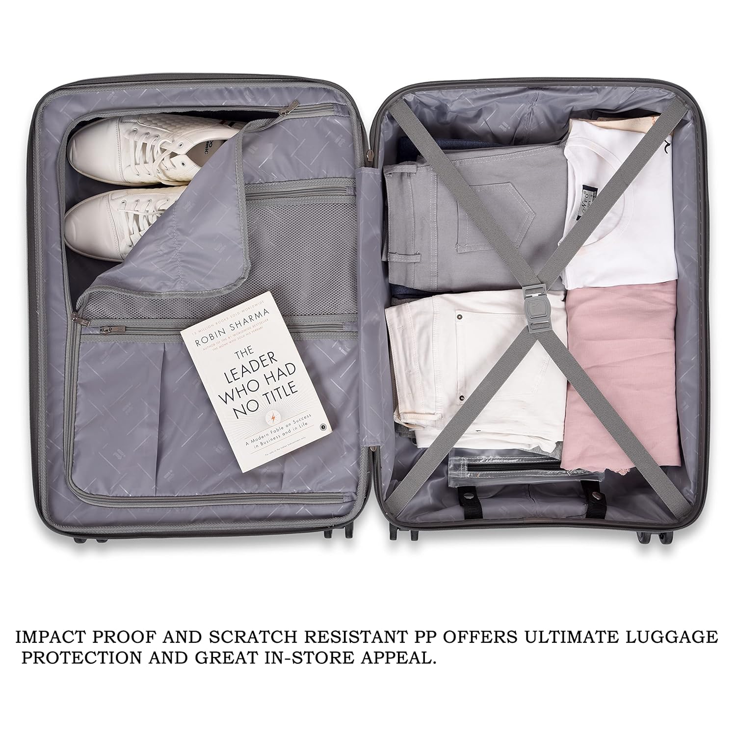 it luggage EcoTough Metal Grey Set of 3-Large, Medium & Cabin-20,24,28 inches Expandable Eco-Friendly Polypropylene Hardsided with TSA Lock & Wet Pouch Inside 8 Wheel Trolley Bag
